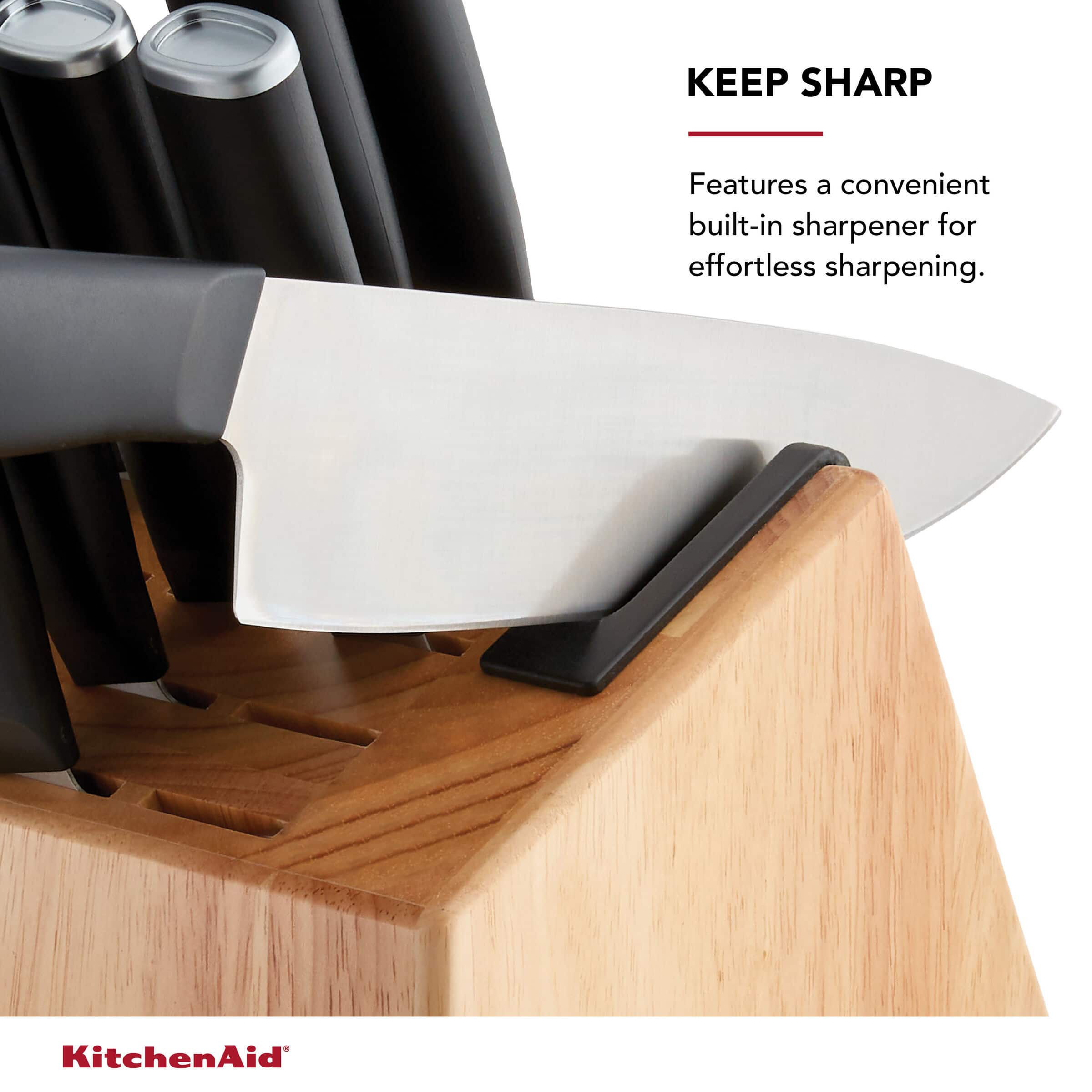 KitchenAid Classic 12-Piece Knife Rubberwood Block Set with Built in Sharpener