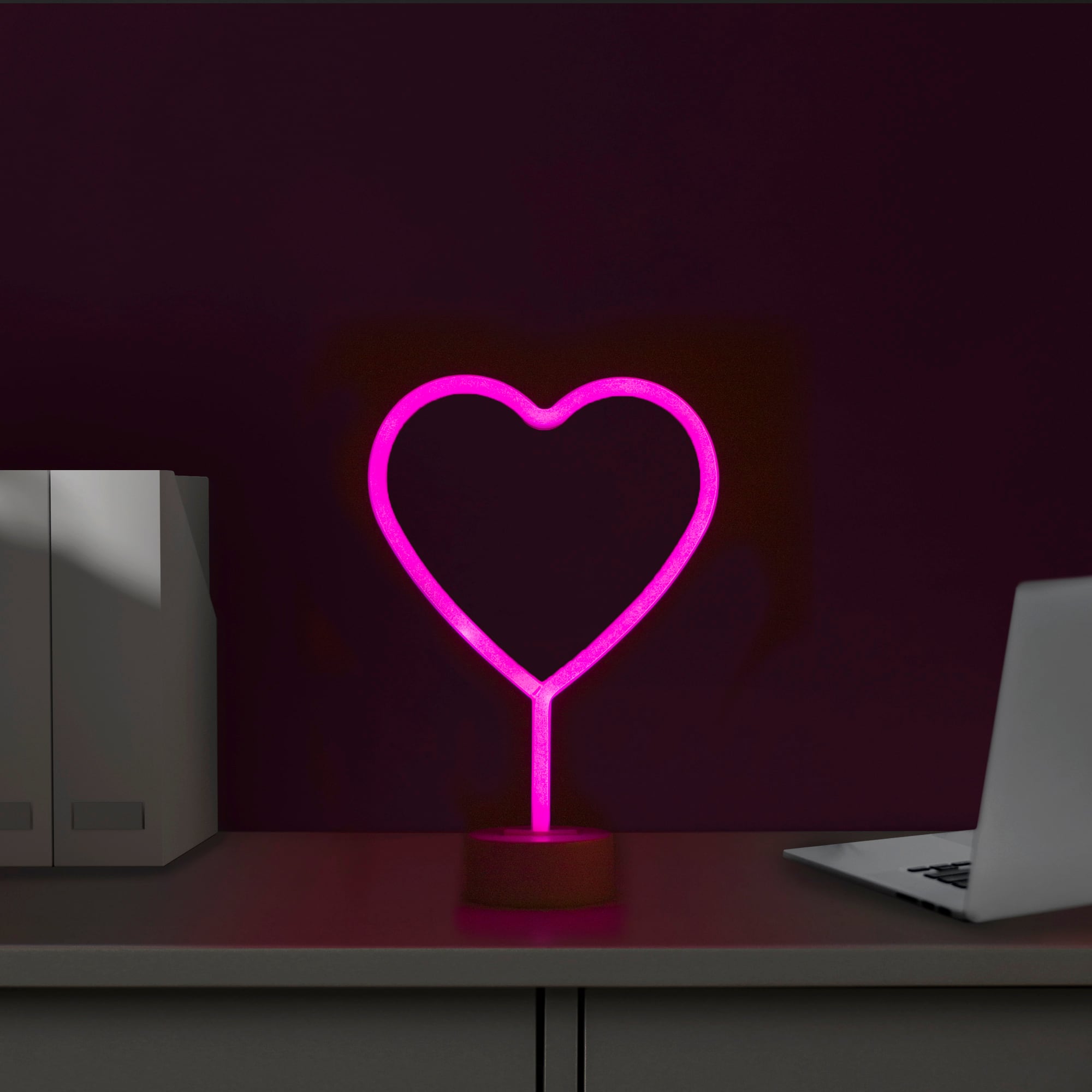 11.5&#x22; Pink Heart LED Neon Style Valentine&#x27;s Day Table Sign