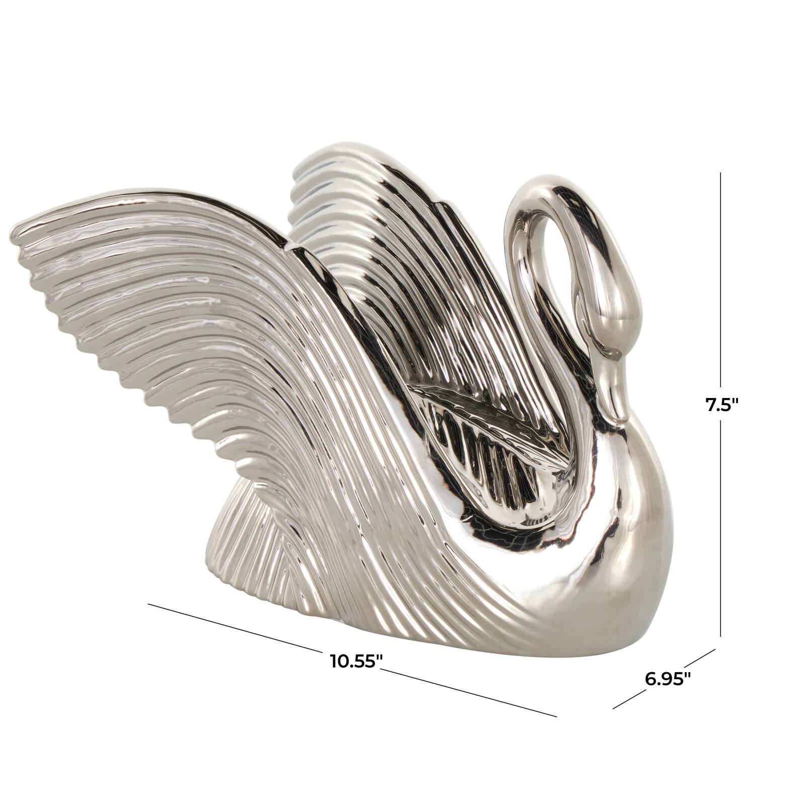 10.5&#x22; Ceramic Swan with Textured Grooves Sculpture