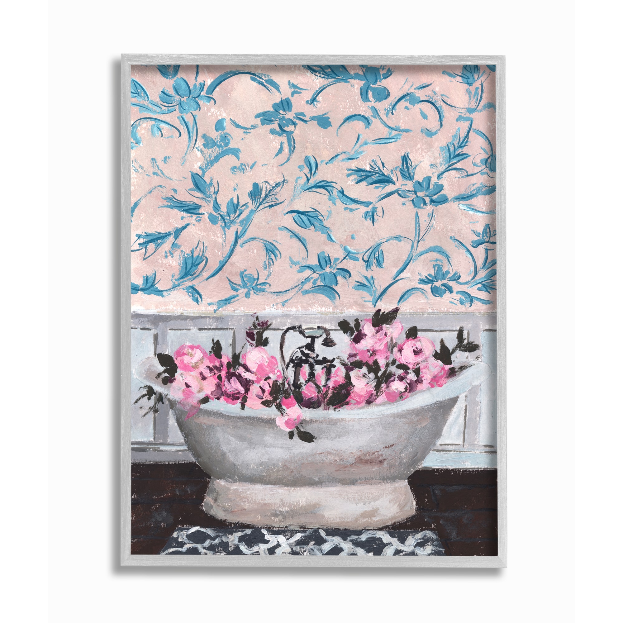 Stupell Industries Flowers In Bath Tub Pink Wall Art in Gray Frame