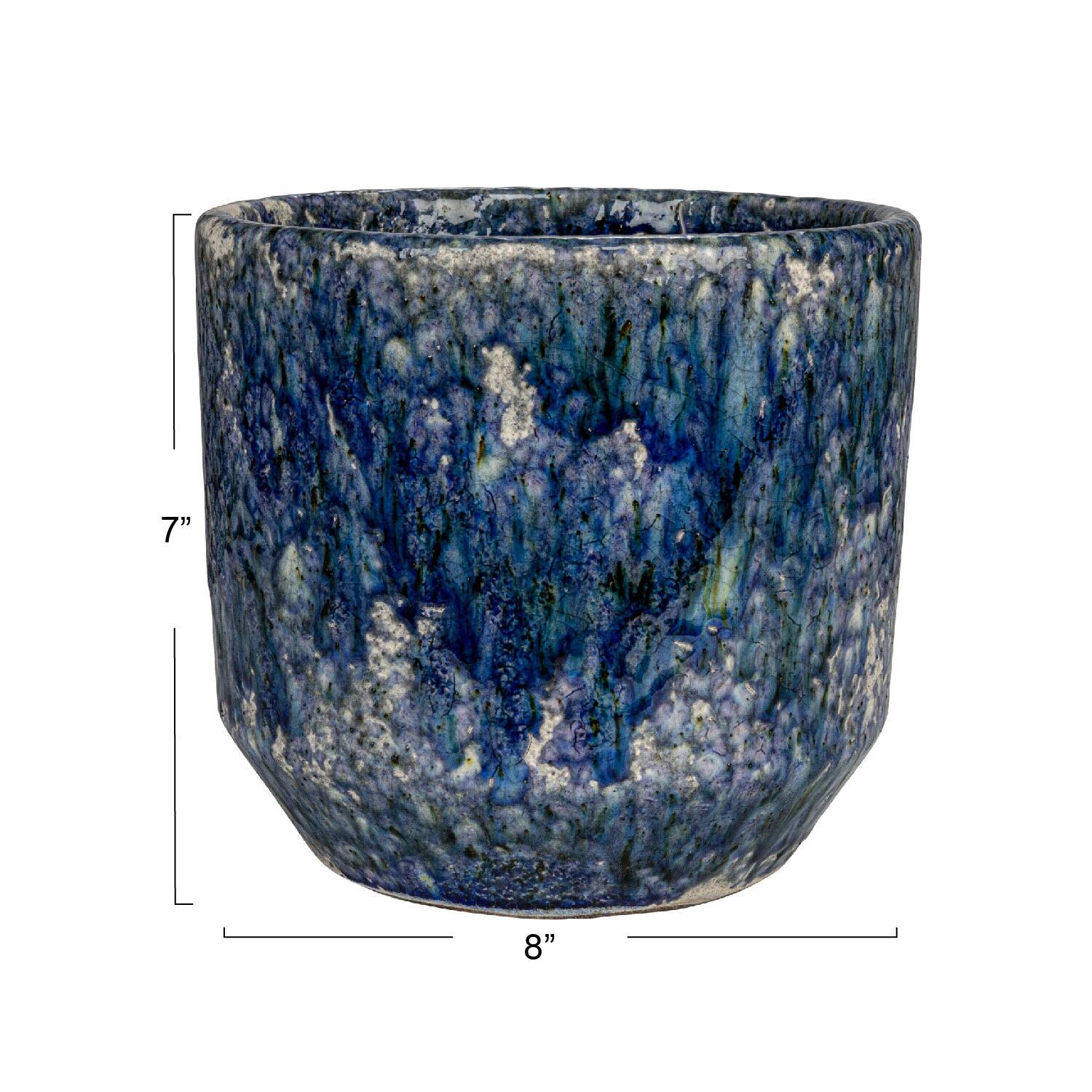 Hello Honey® 7.75" Blue Crackle Glaze Decorative Terra Cotta Planter