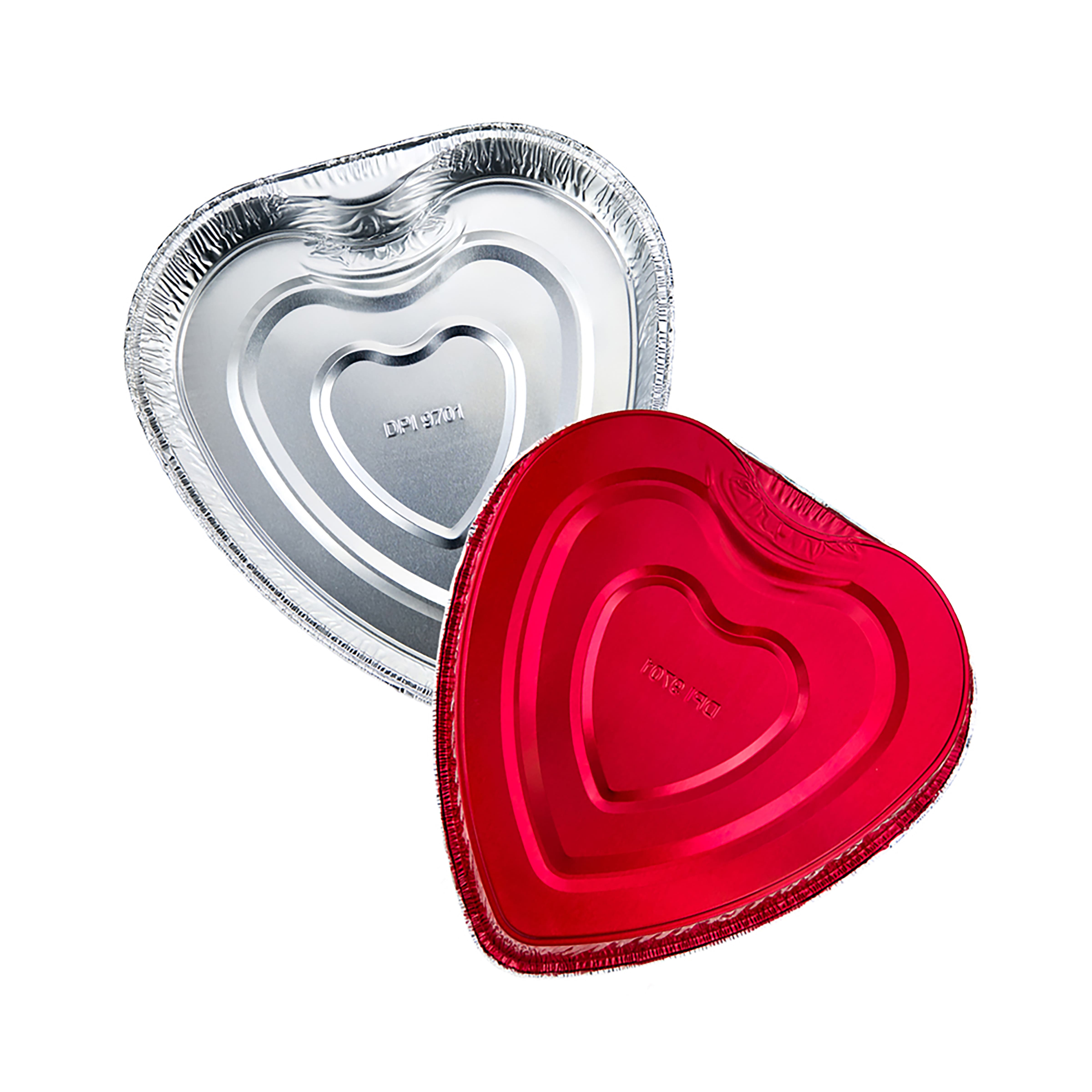 Silver Lining by Durable Packaging Foil Heart Shaped Pans with Lids, 2ct.