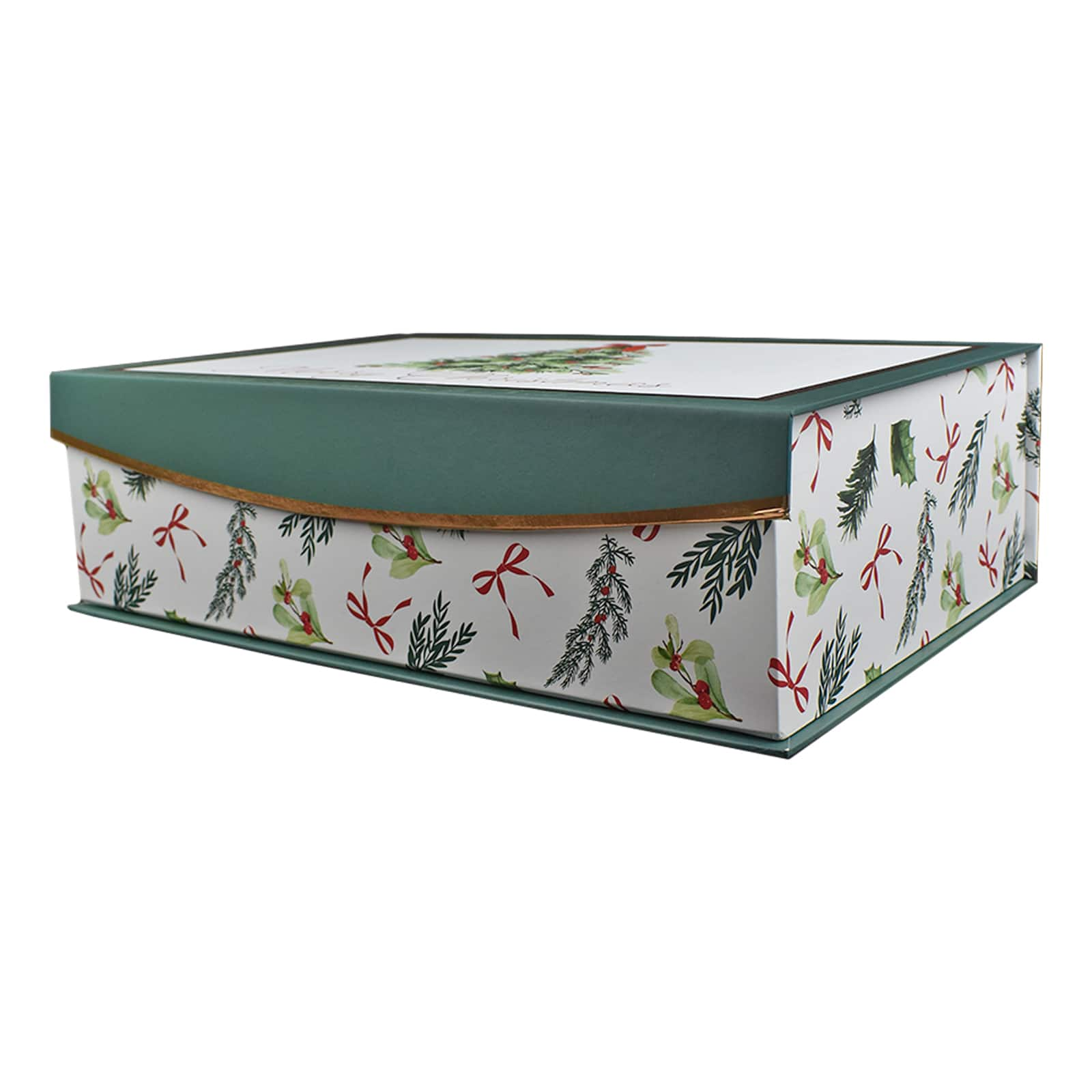 15&#x22; Green &#x26; White Christmas Tree Decorative Box by Ashland&#xAE;