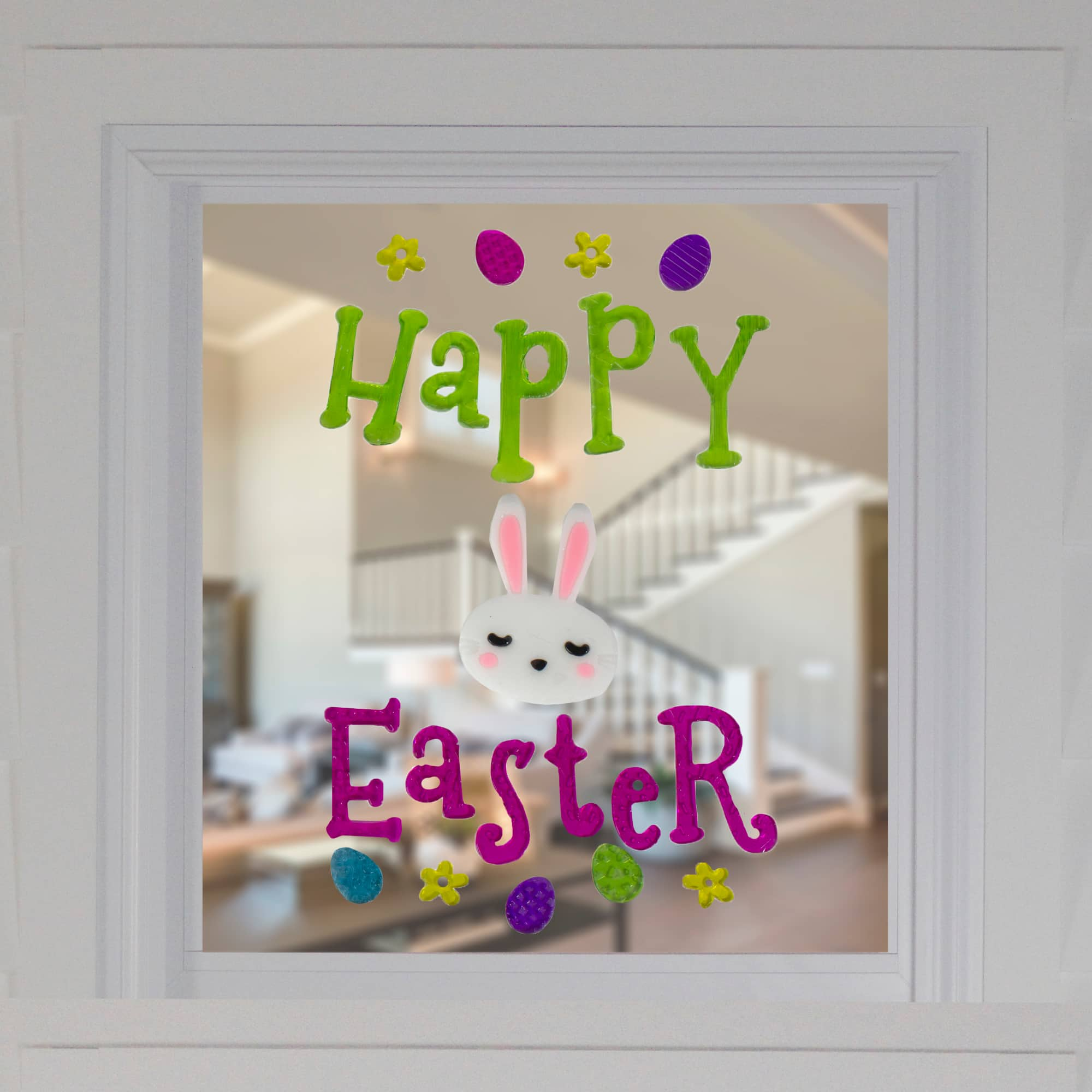 Pink &#x26; Green Happy Easter Spring Gel Window Clings