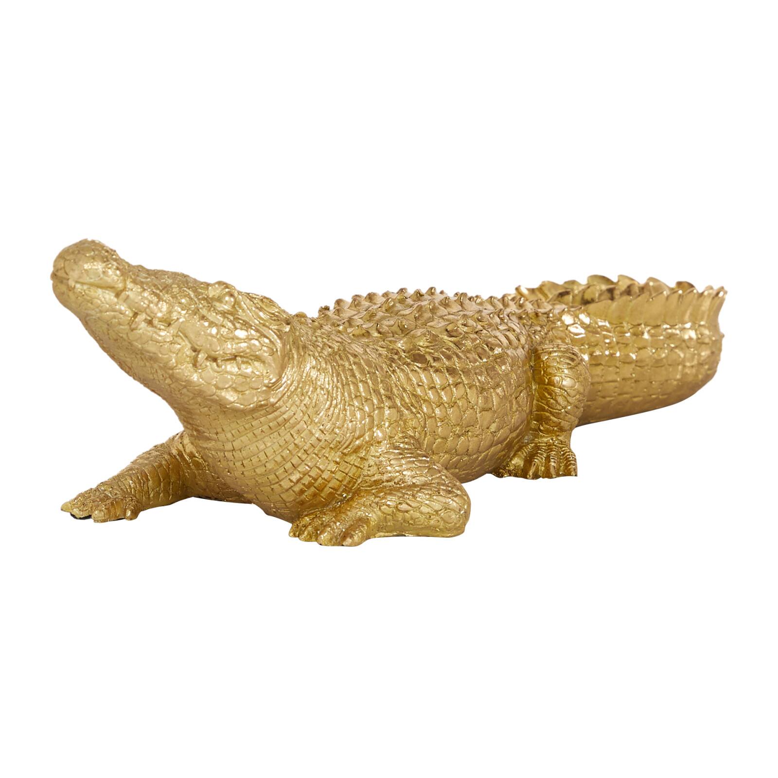 16&#x22; Gold Traditional Crocodile Sculpture