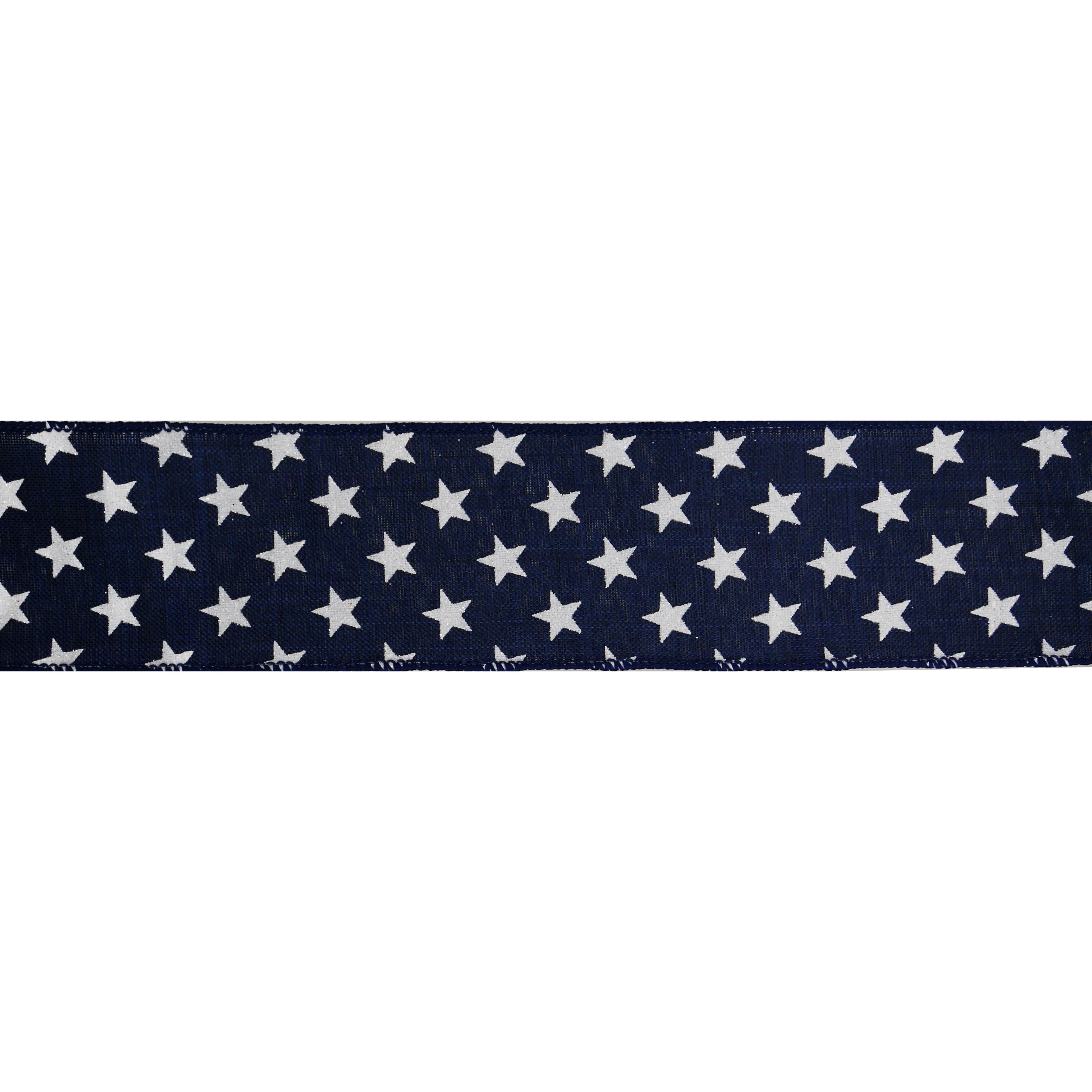 2.5&#x22; x 20ft. Navy &#x26; White Stars Wired Faux Linen Ribbon by Celebrate It&#xAE; Red, White &#x26; Blue