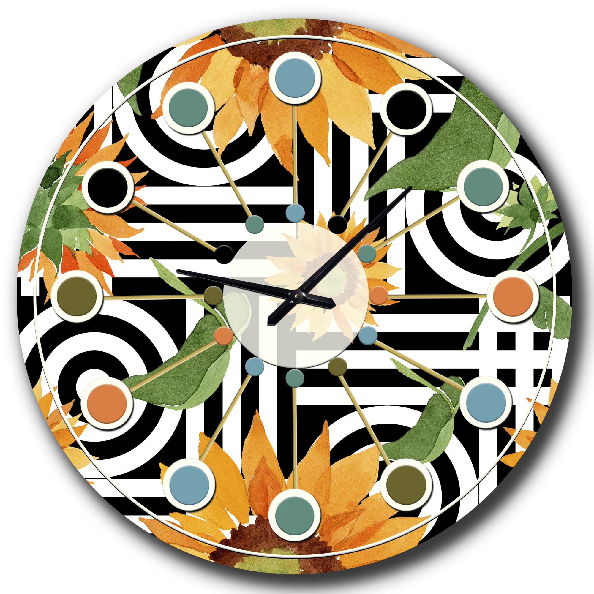 Designart 'Retro Floral Botanical Ii Mid-Century Modern Wall Clock