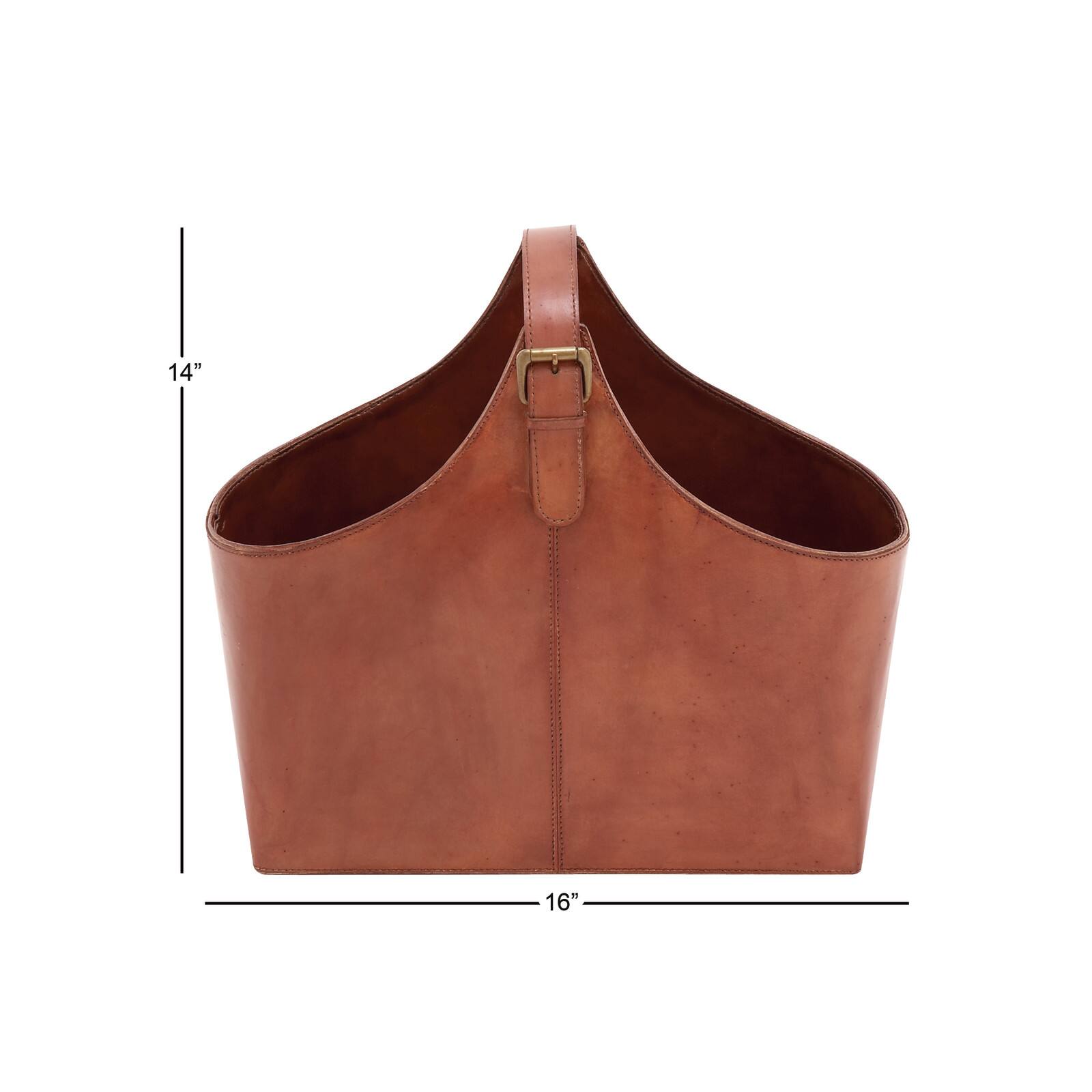 16&#x22; Brown Leather Rustic Magazine Rack Holder