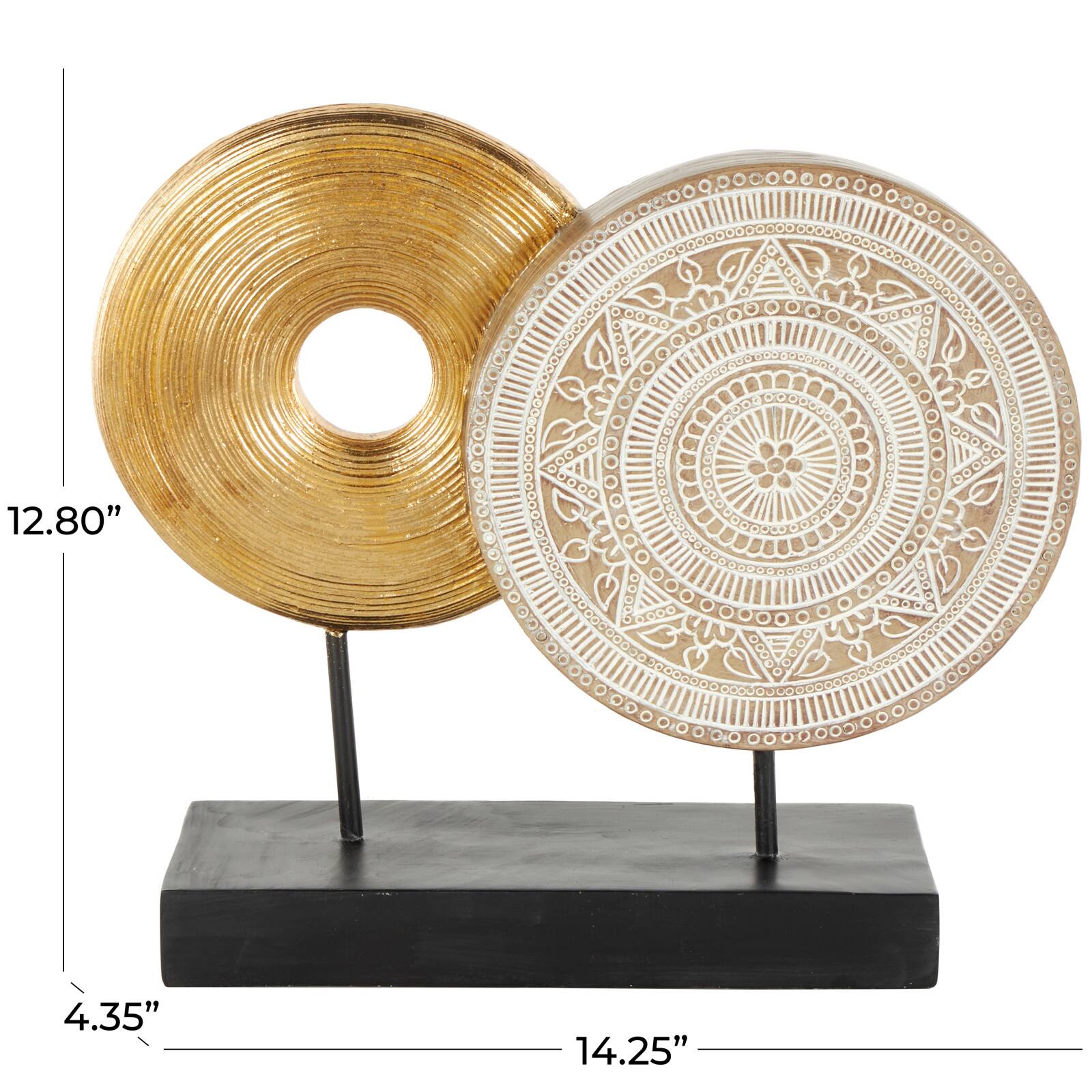 13" Gold Geometric Sculpture with Black Rectangular Base