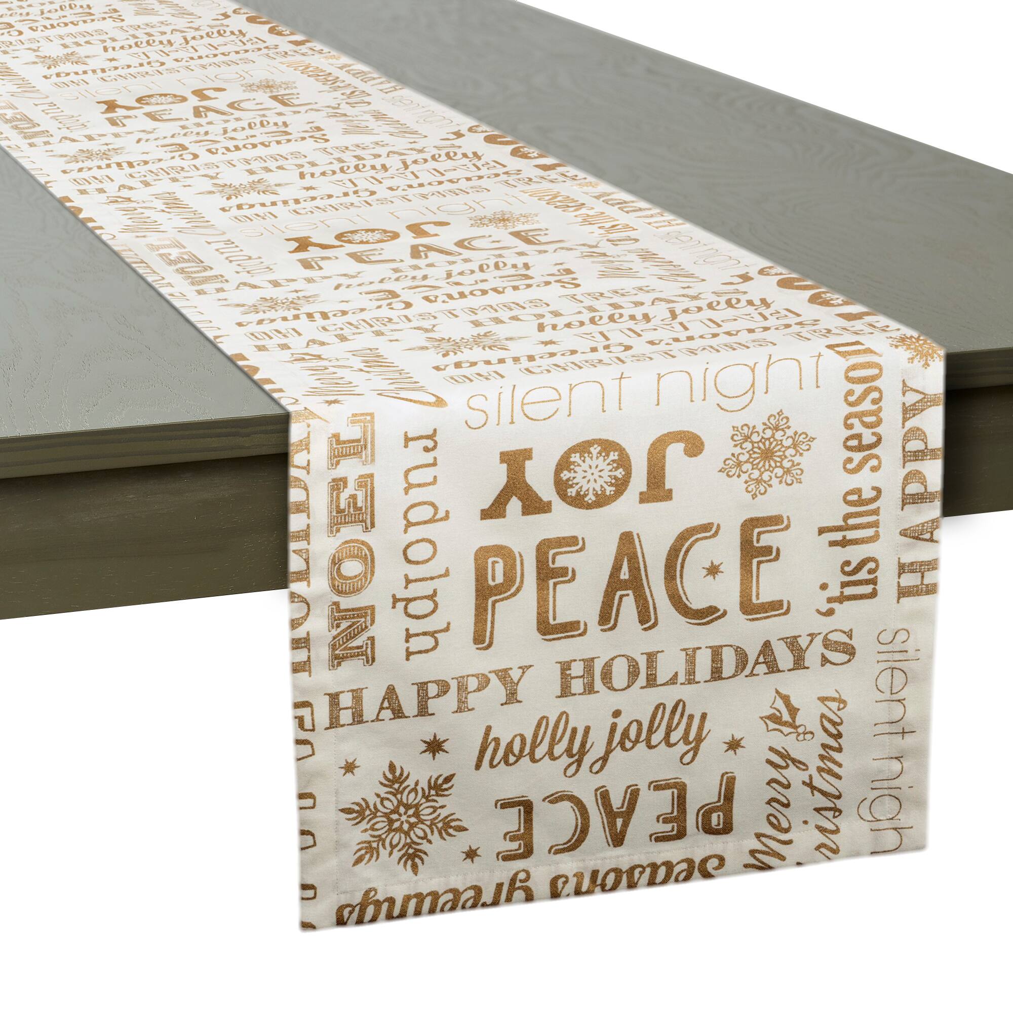 DII&#xAE; 108&#x22; Gold Christmas Collage Table Runner