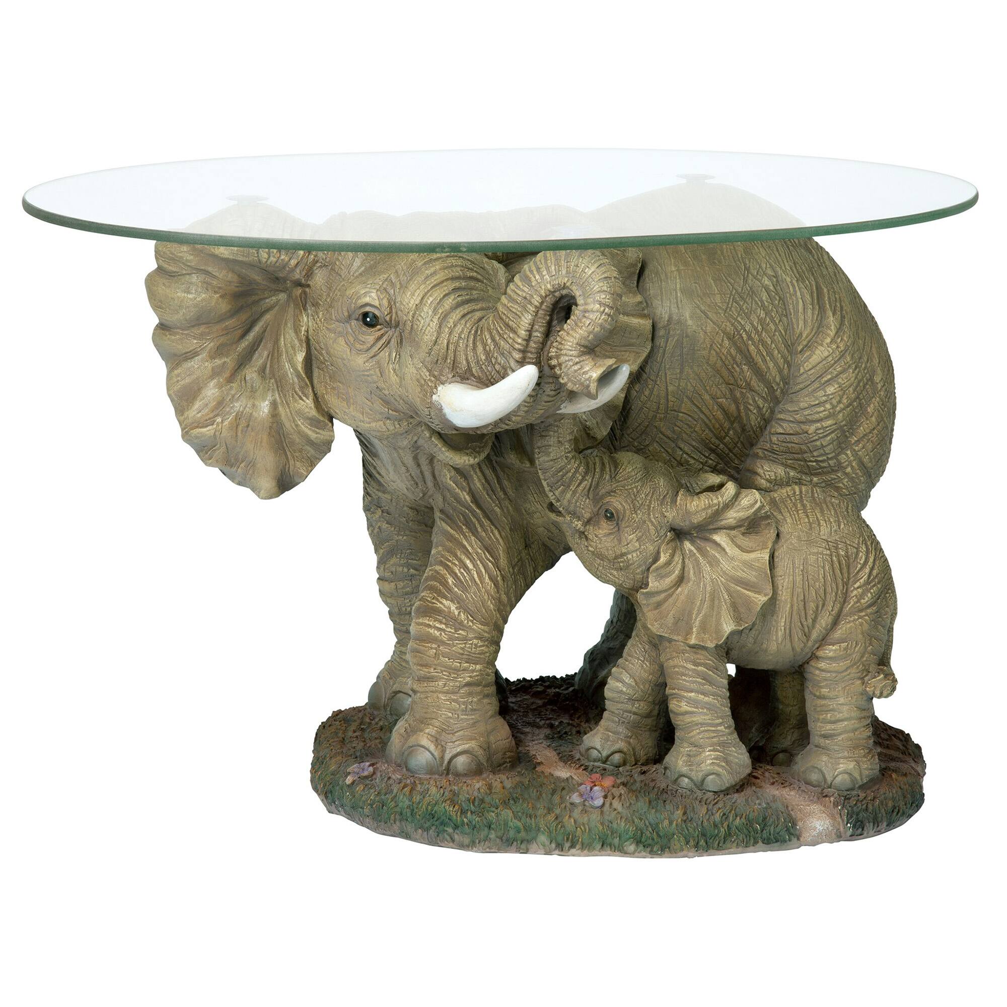 Design Toscano 18&#x22; Elephant&#x27;s Majesty Glass-Topped Cocktail Table