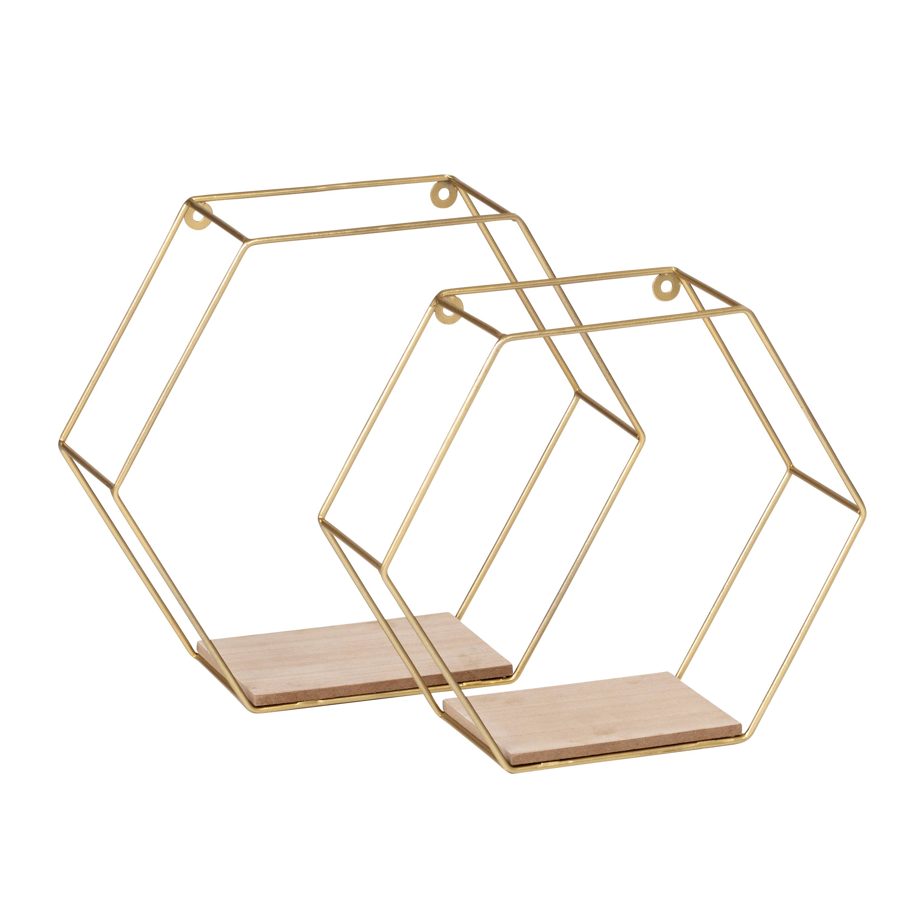 Honey Can Do 12" Gold Hexagonal Decorative Metal Wall Shelves
