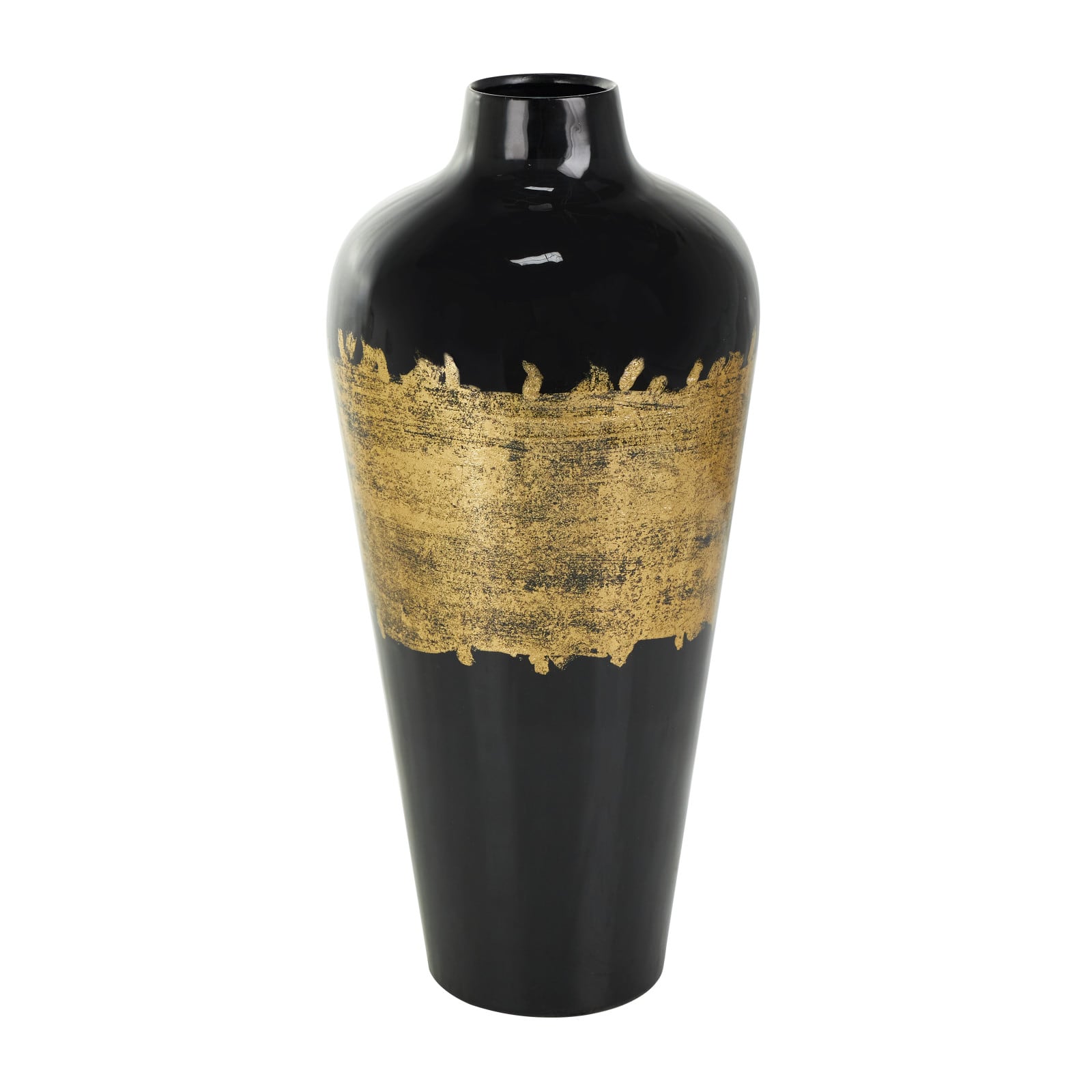 16" Black Metal Abstract Vase with Gold Detailing