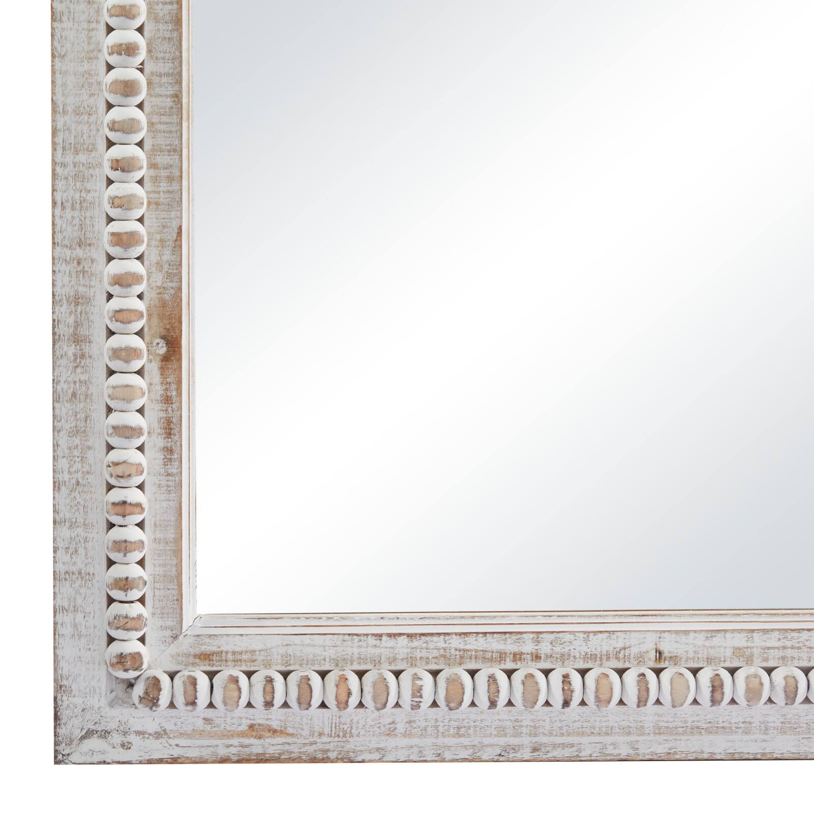 White Wood Carved Beaded Wall Mirror 28" x 1" x 48"