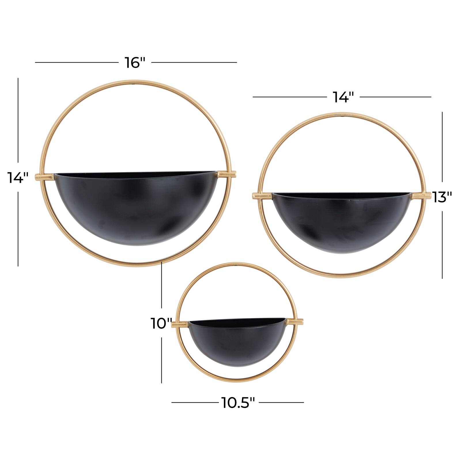 Set of 3 Black Iron Contemporary Planters, 15&#x22; x 14&#x22; x 5&#x22;