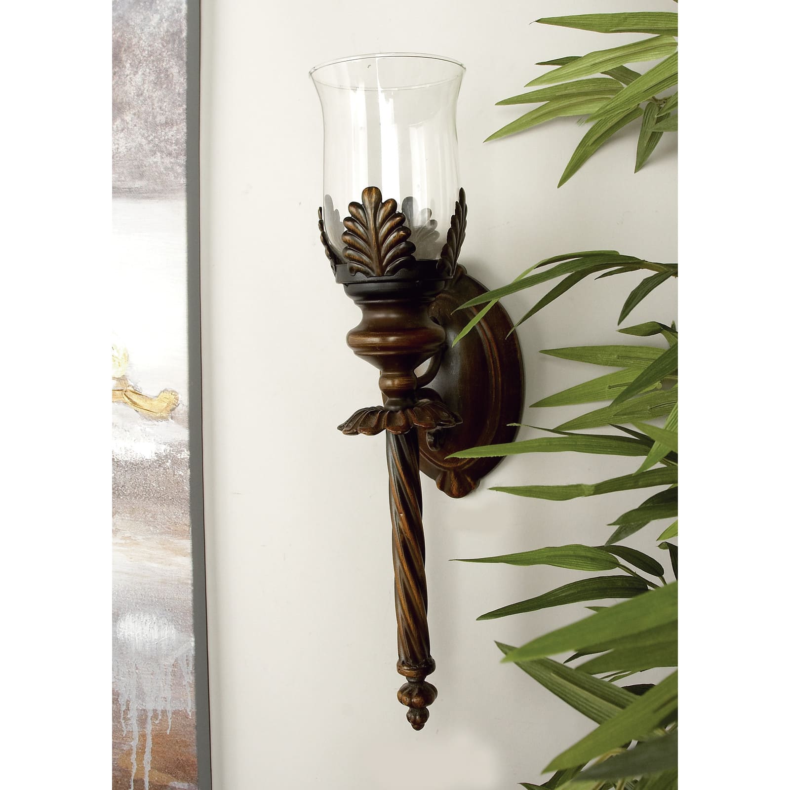 18'' Brown Glass Traditional Candle Wall Sconce