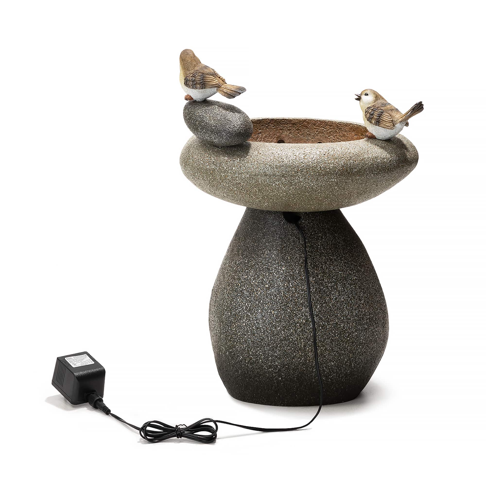 Glitzhome&#xAE; 20.75&#x22; Zen-Style Faux Stone Texture Outdoor Birdbath Fountain with LED Light