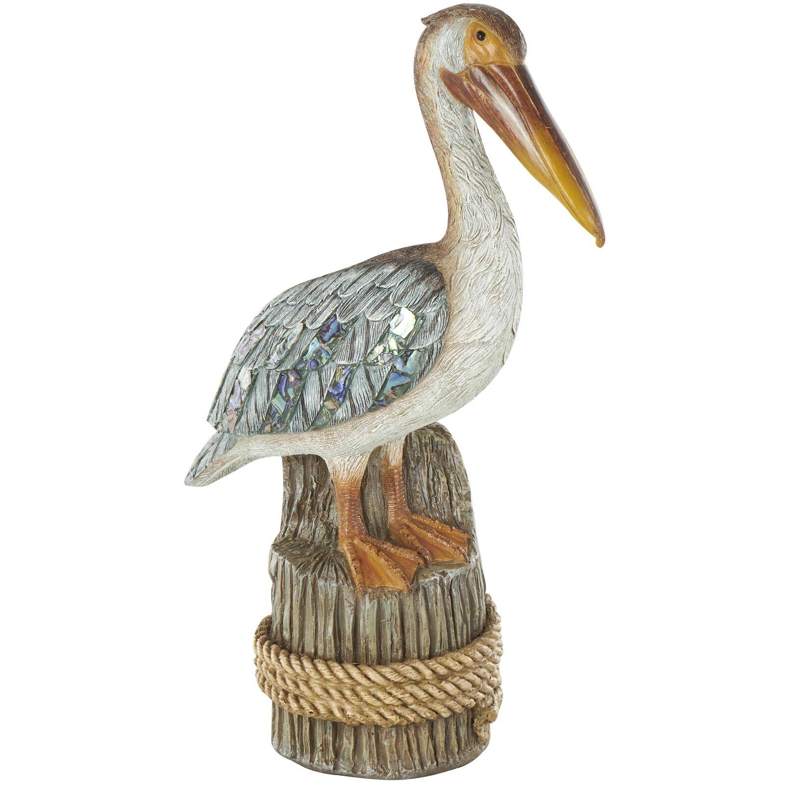 14" Teal Textured Pelican Sculpture with Brown Block