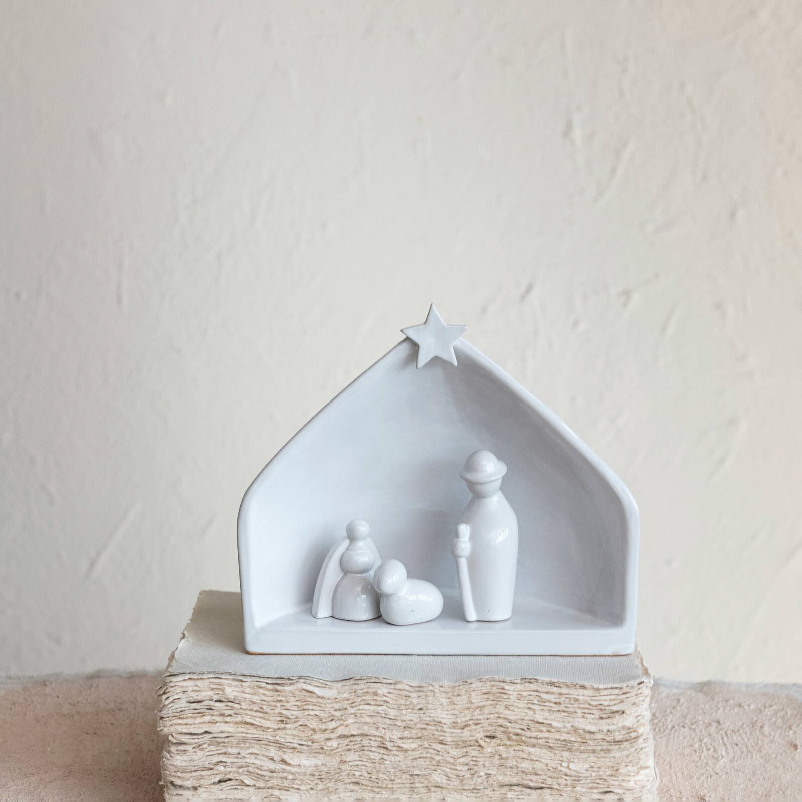 Hello Honey&#xAE; 8.5&#x22; White Reactive Glaze Stoneware Nativity Set