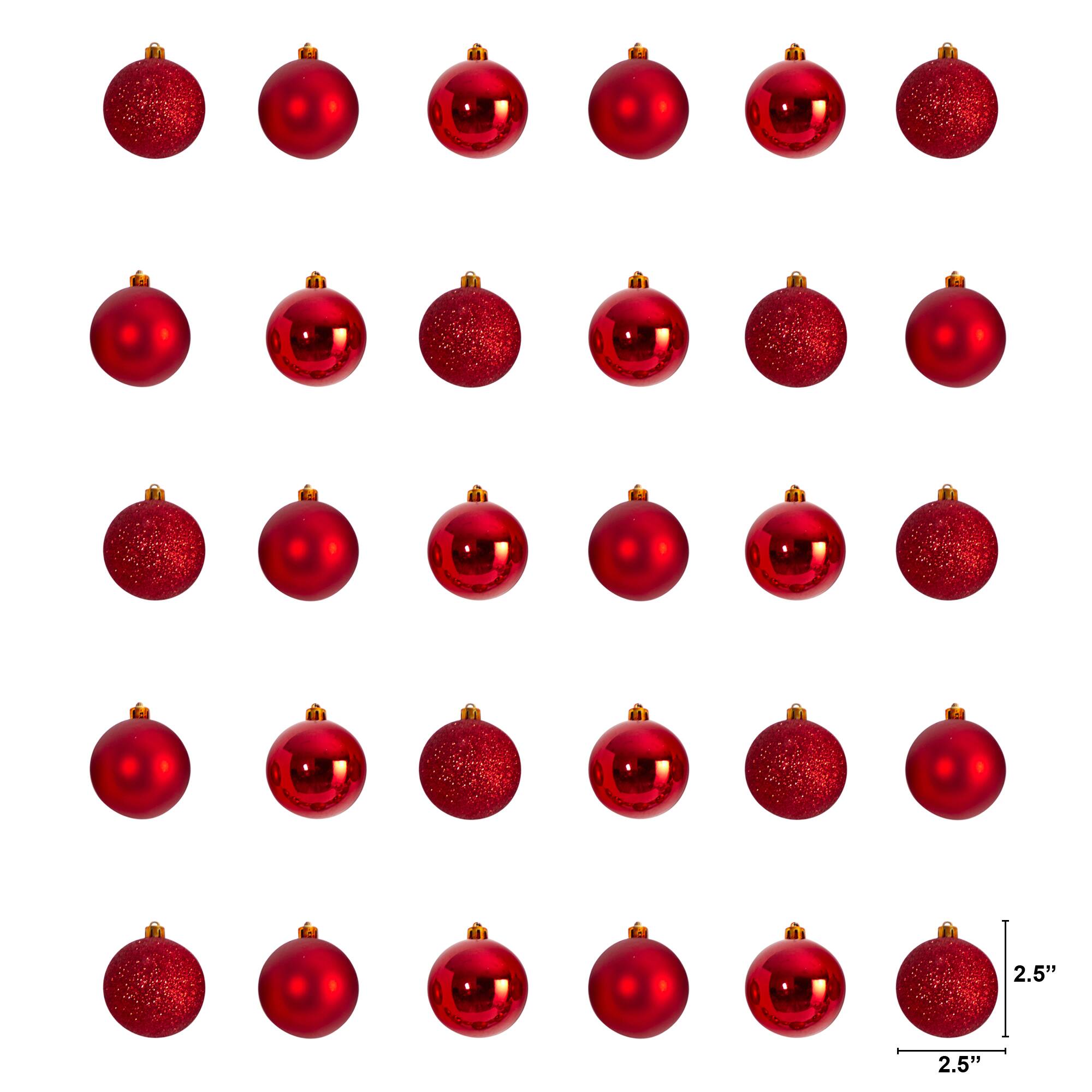 30ct. 2.5&#x22; Red Shatterproof Christmas Ornaments