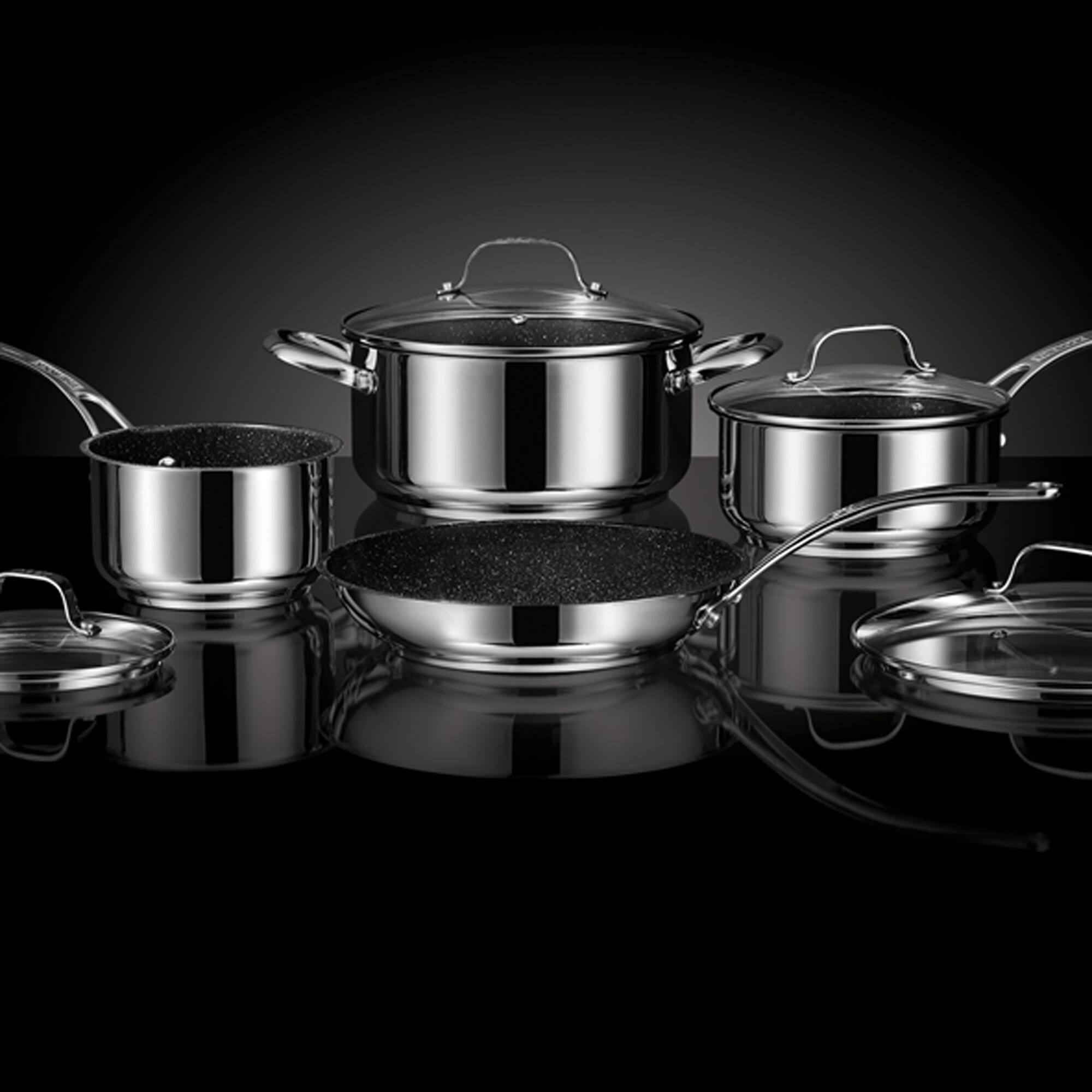 THE ROCK by Starfrit Stainless Steel Non-Stick 8-Piece Cookware Set With Stainless Steel Handles