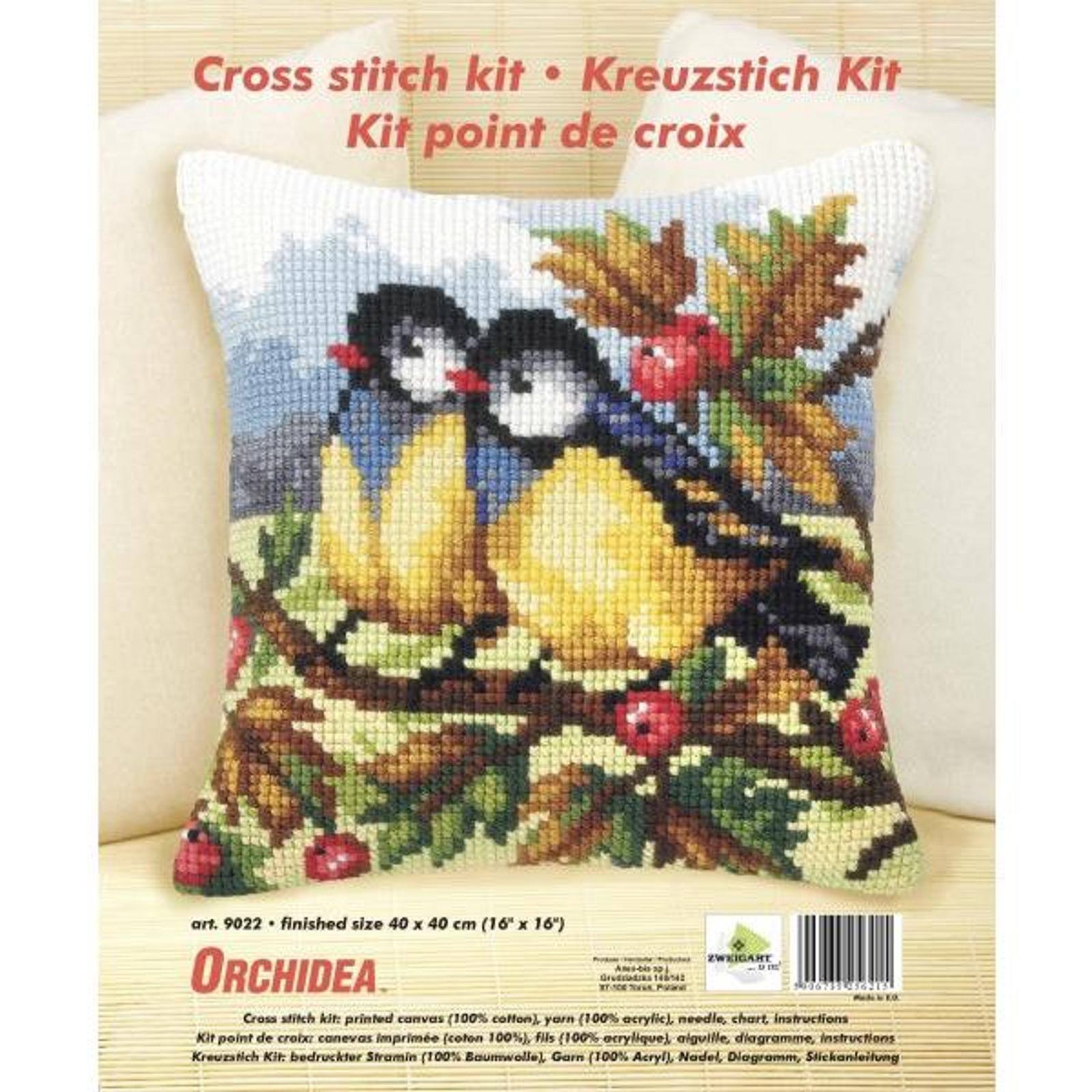 Orchidea Cushion Cross Stitch Kit Two Titmice