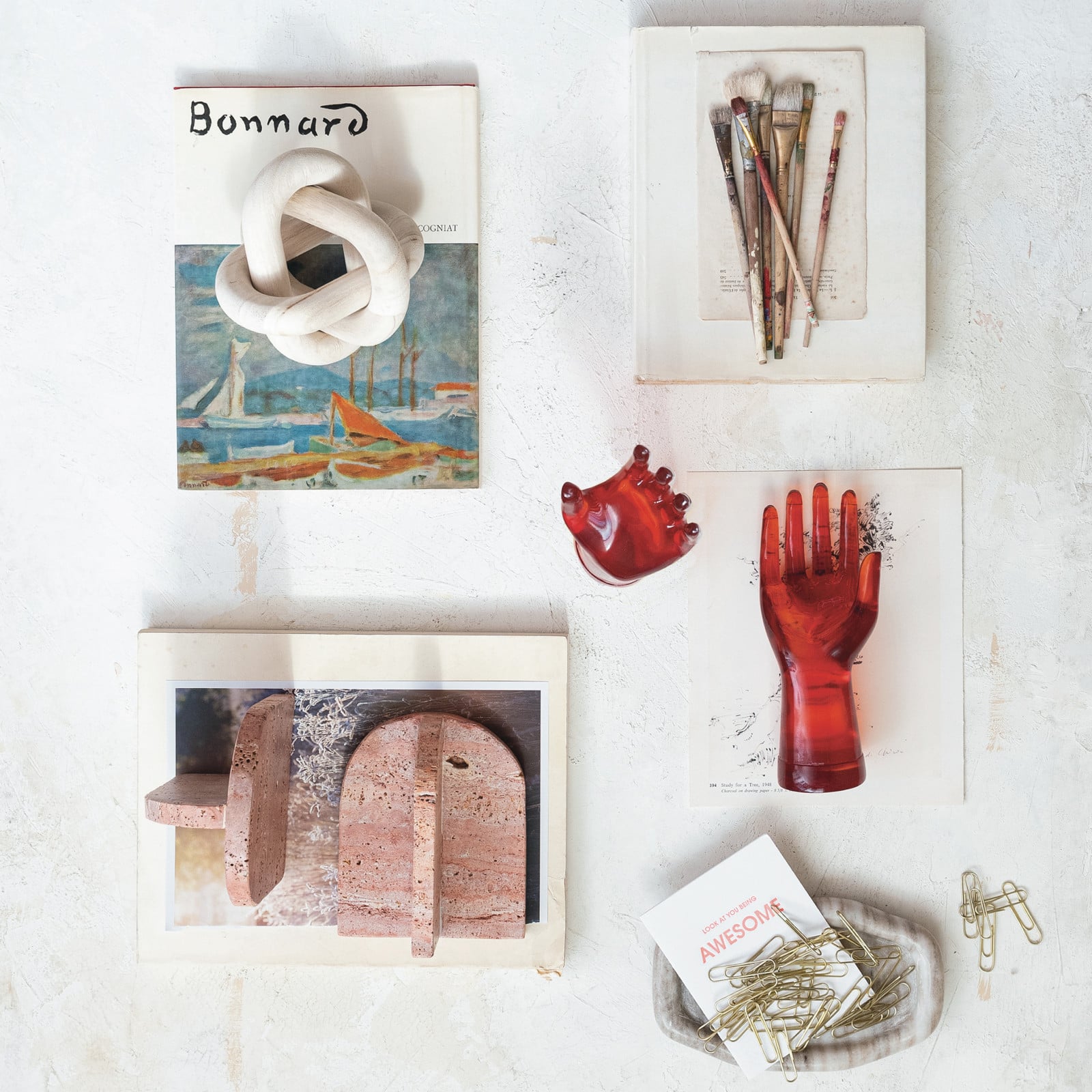 Hello Honey&#xAE; 6&#x22; Crimson Archways Travertine Bookend Set