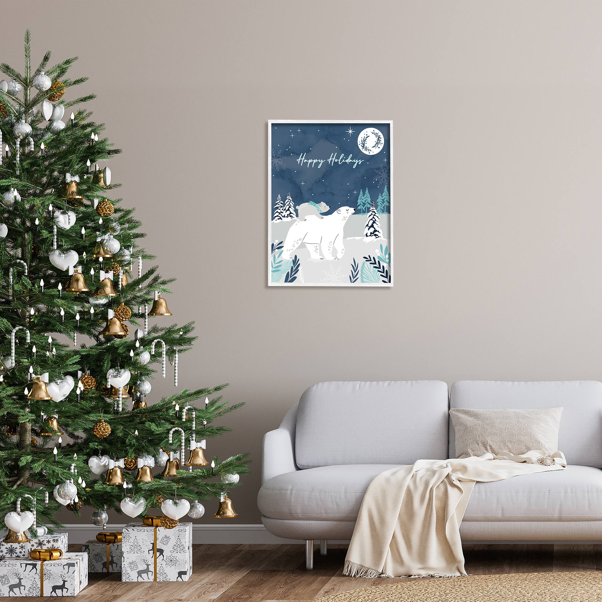 Stupell Industries Happy Holidays Winter Snow Bears Framed Giclee Art