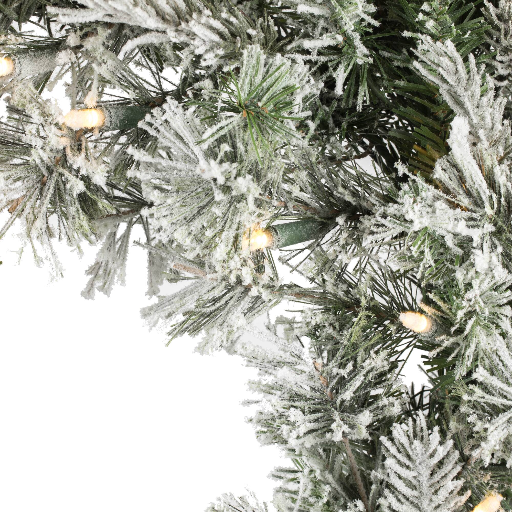 24" Pre-Lit Flocked Kiana Artificial Christmas Wreath, Warm White Dura-Lit® LED Mini Lights