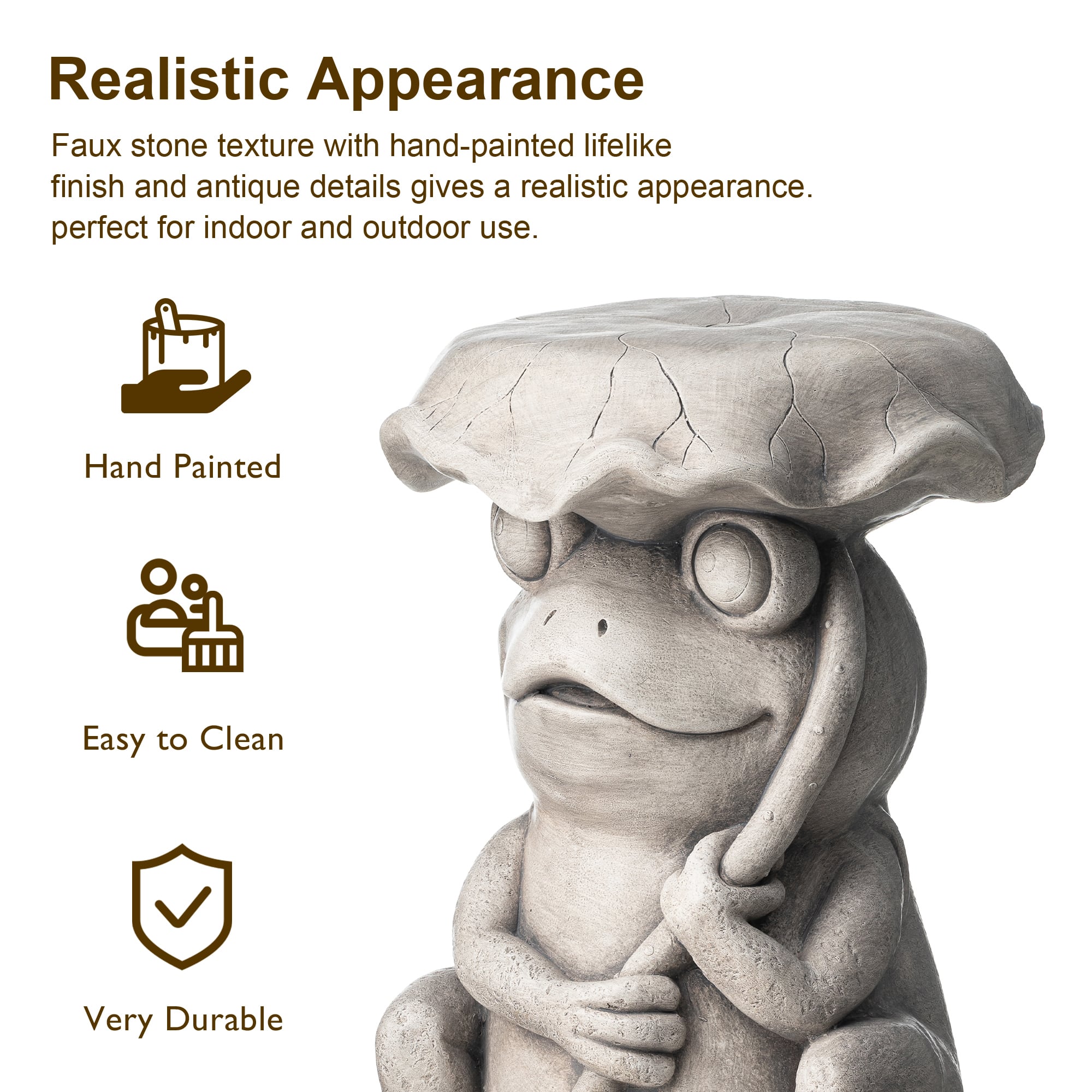 Glitzhome® 19" Frog & Lotus Faux Concrete Garden Stool