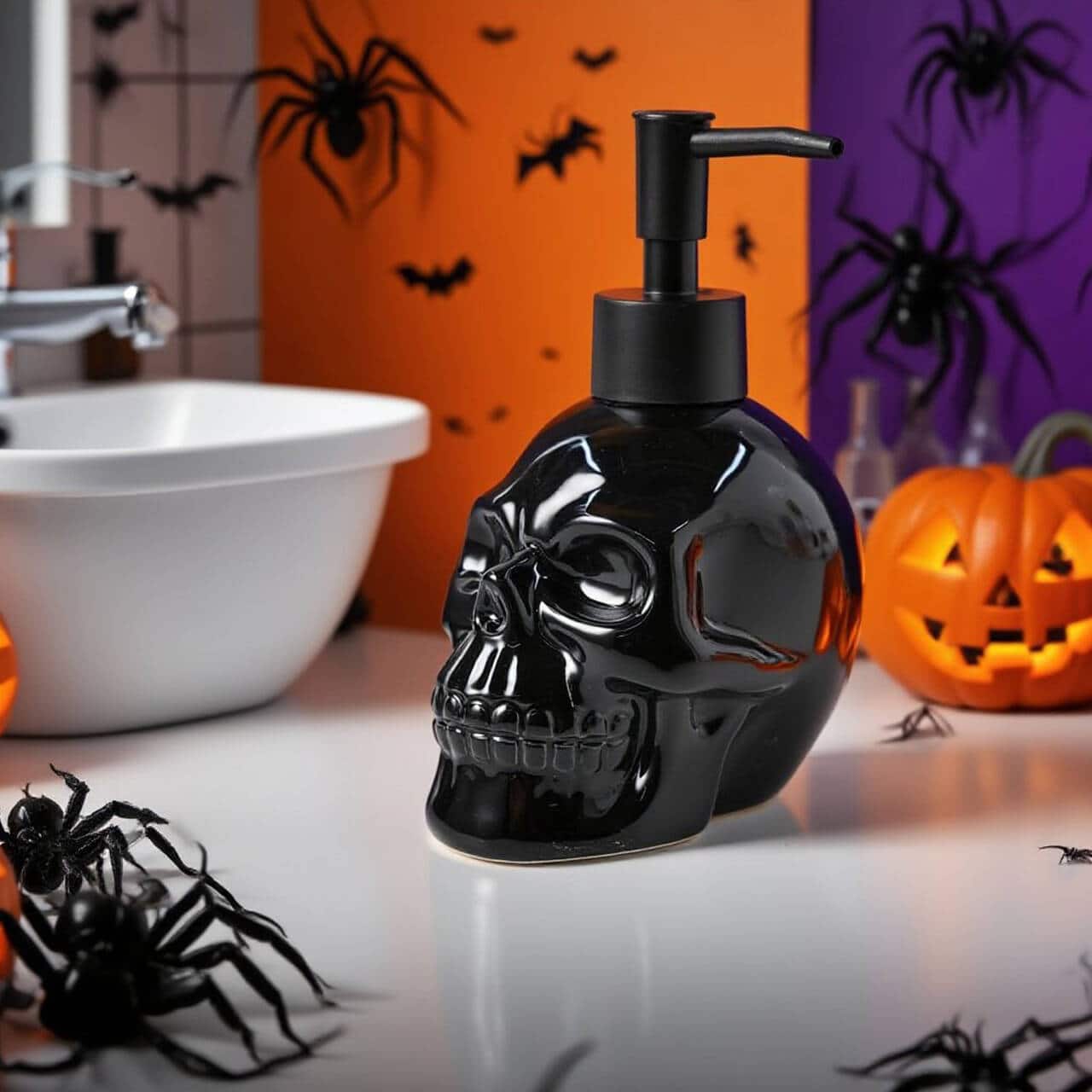 8.25oz. Black Ceramic Skull Hand Soap Dispenser by Ashland&#xAE;