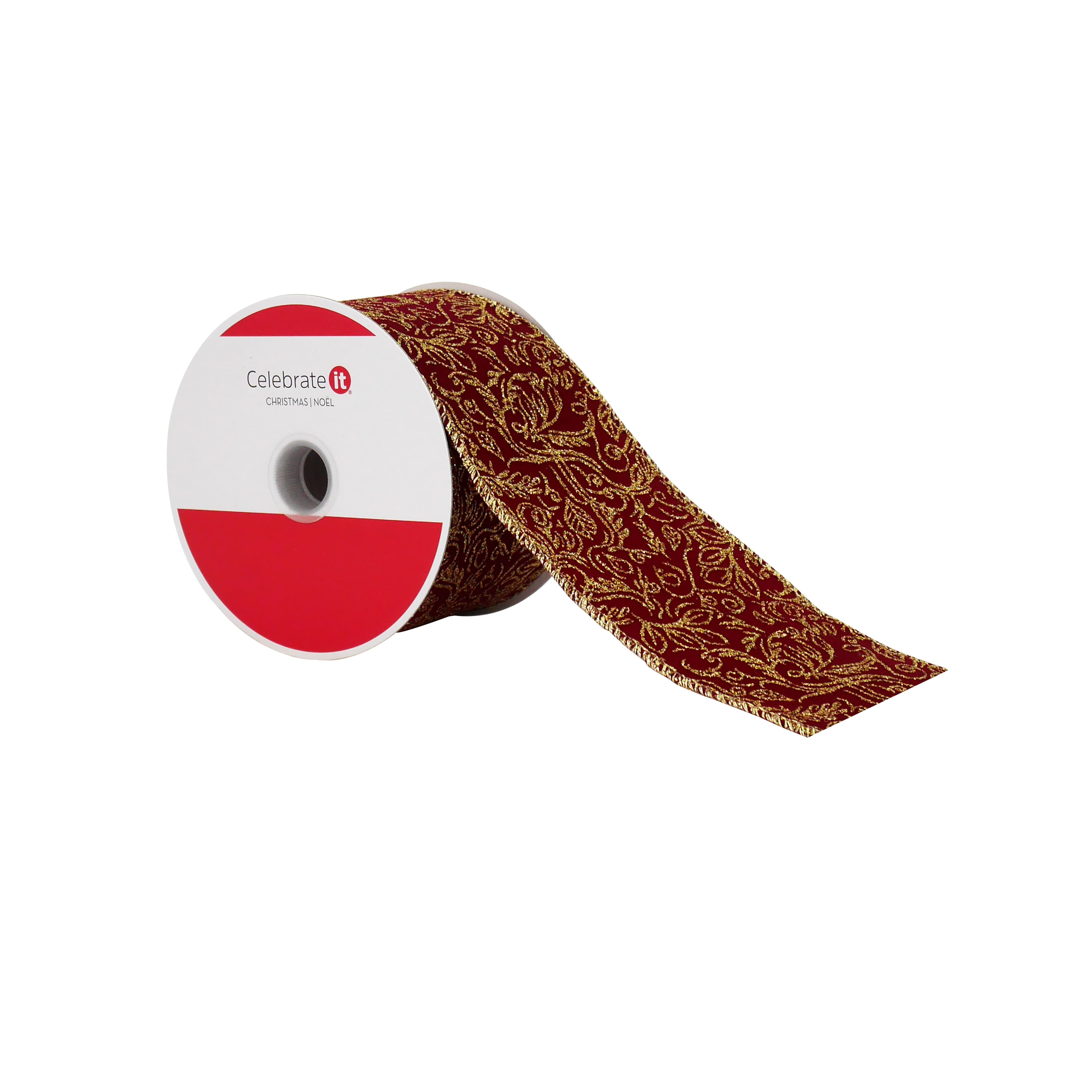 2.5&#x22; x 20ft. Burgundy &#x26; Gold Scroll Wired Ribbon by Celebrate It&#xAE;
