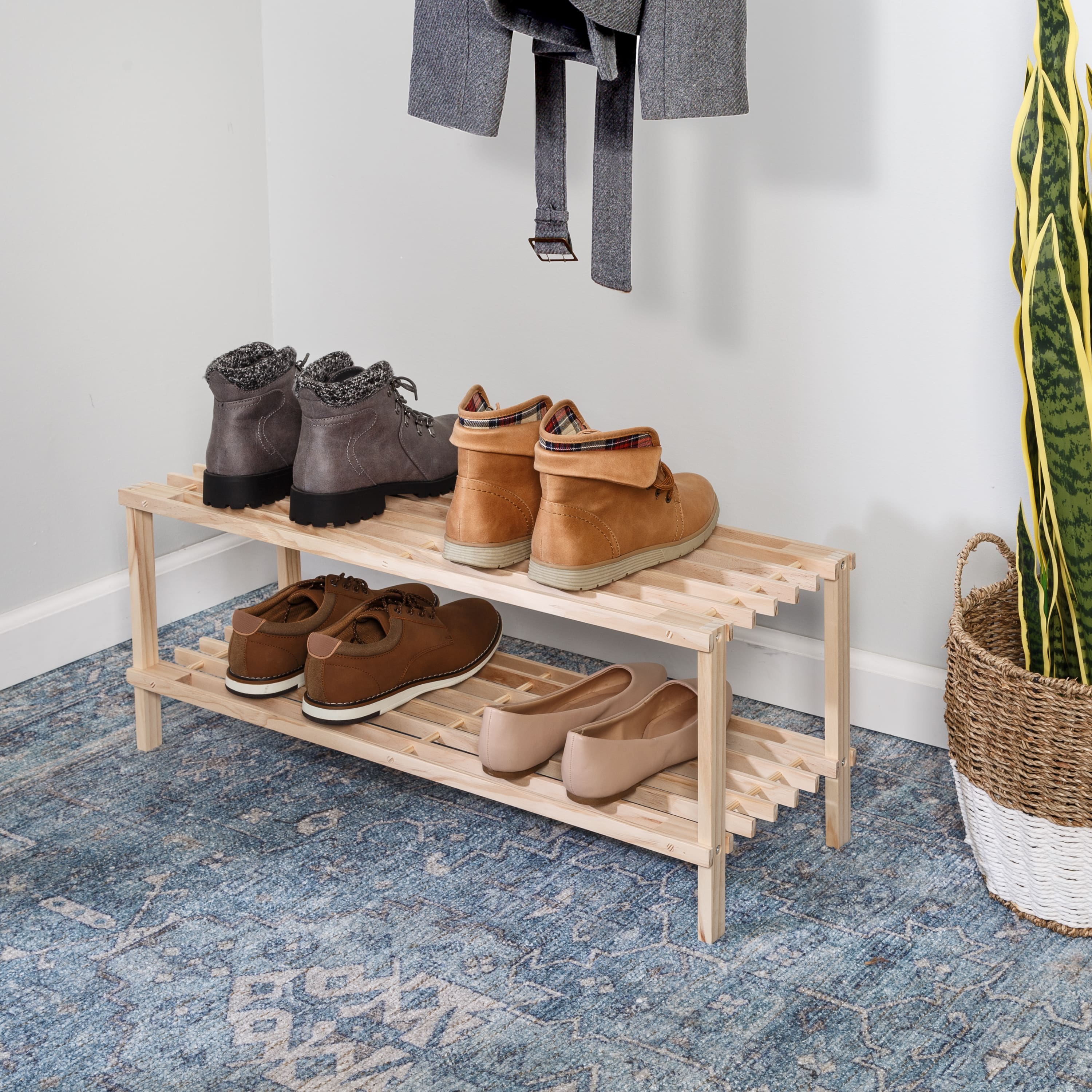 Honey Can Do 2-Tier Natural Wood Shoe Rack