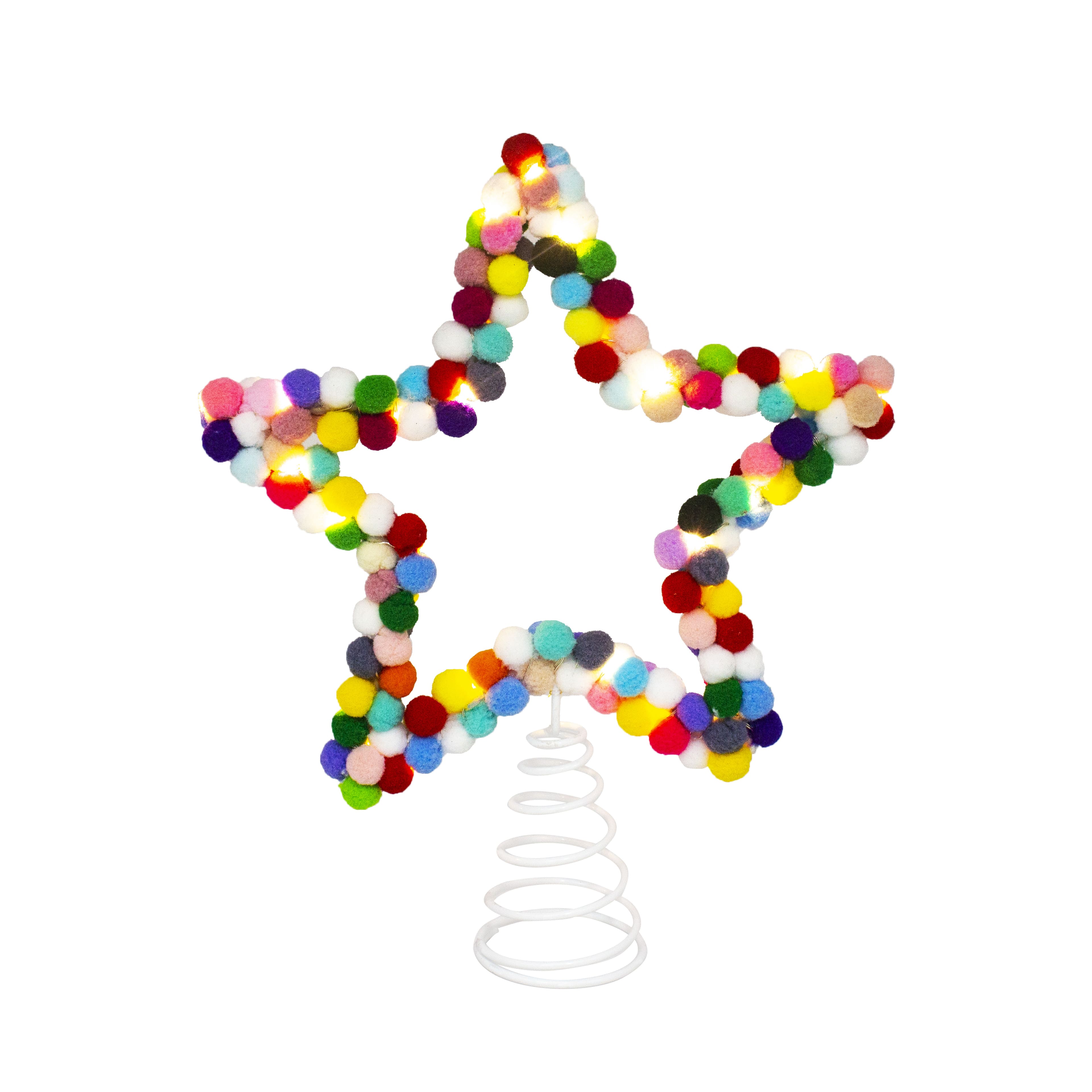 30ct. Warm White LED Multicolor Pom Pom Star Tree Topper by Ashland&#xAE;