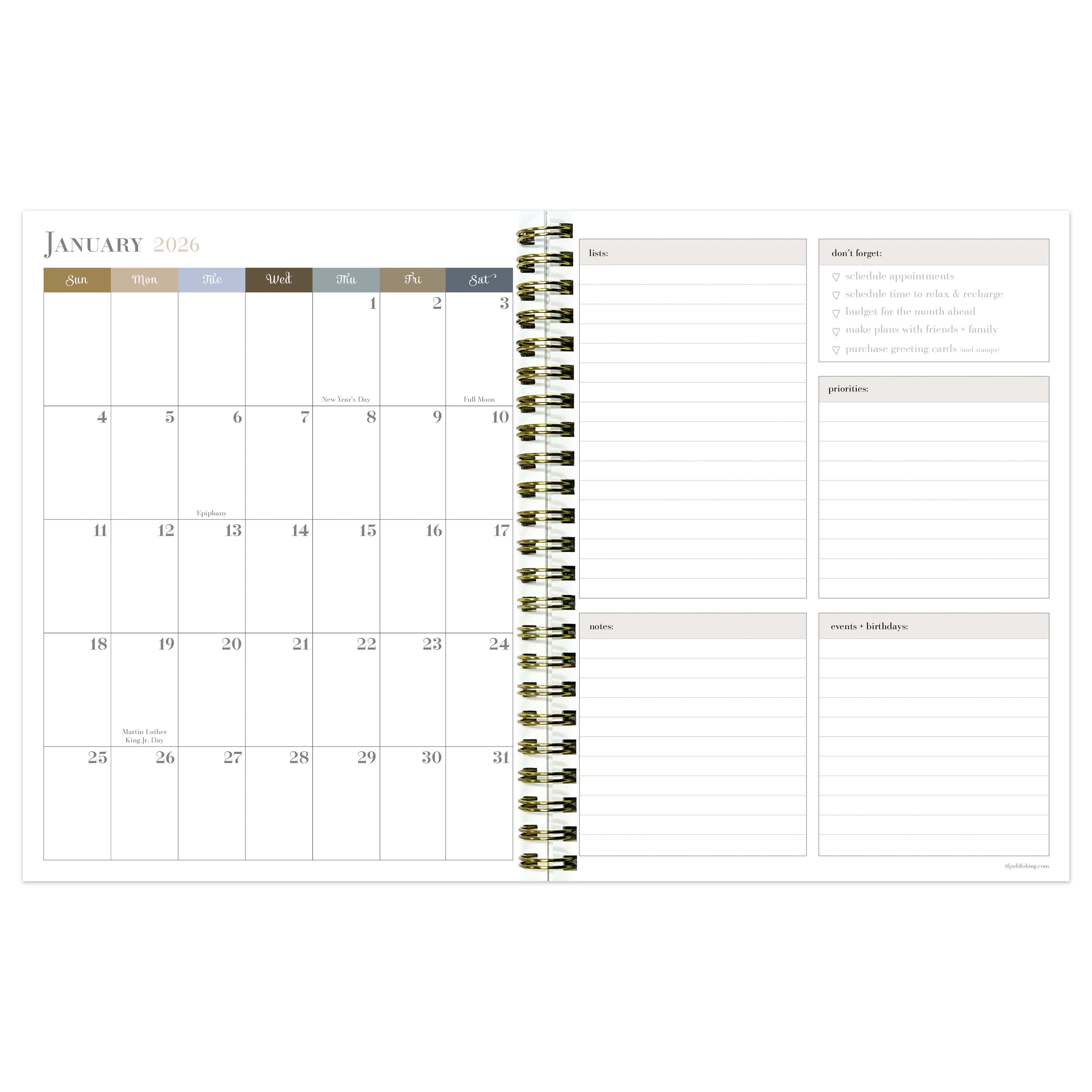 2026 Garden Roses Medium Weekly Monthly Planner