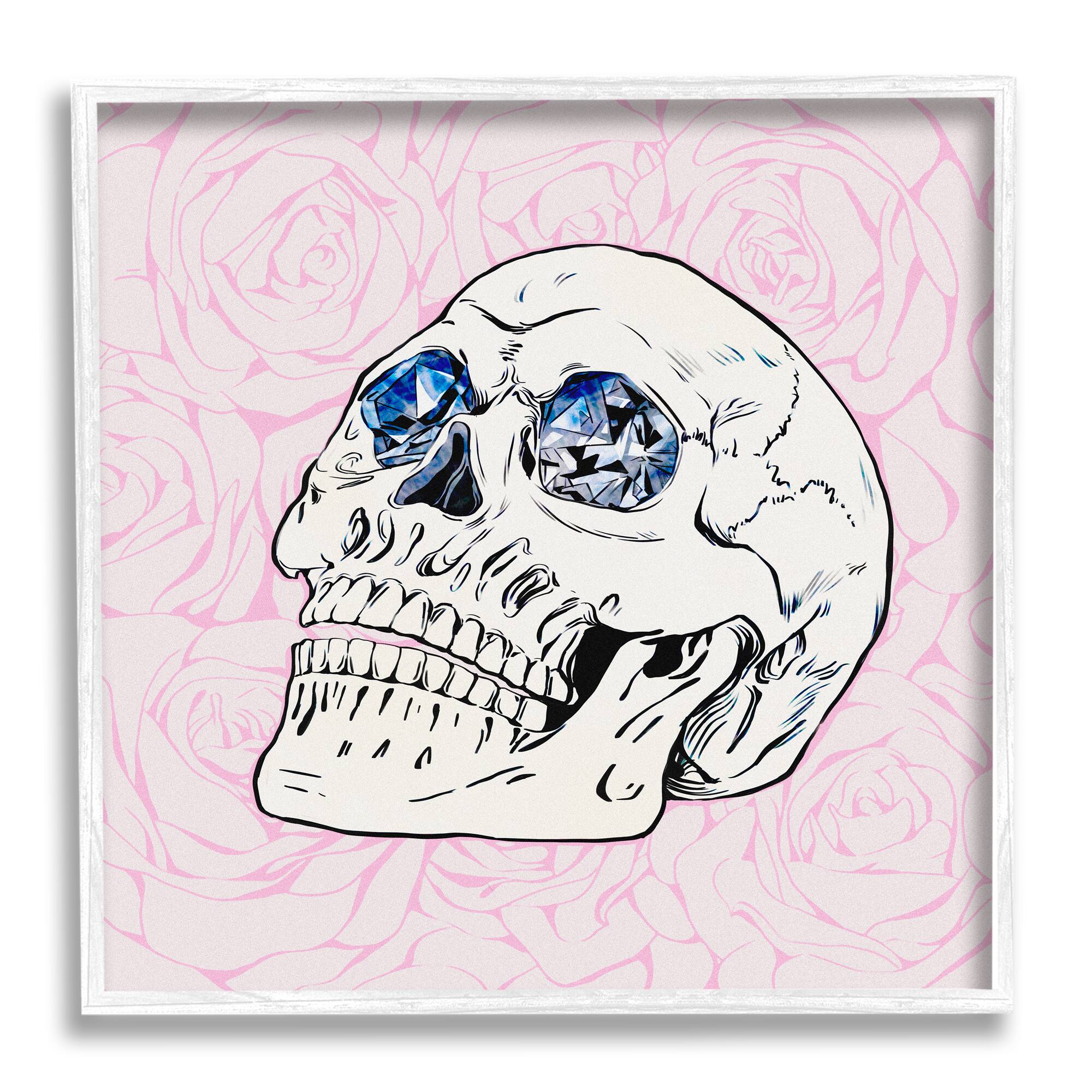 Stupell Industries Pink Roses Crystal Eyes Skull Framed Giclee Art