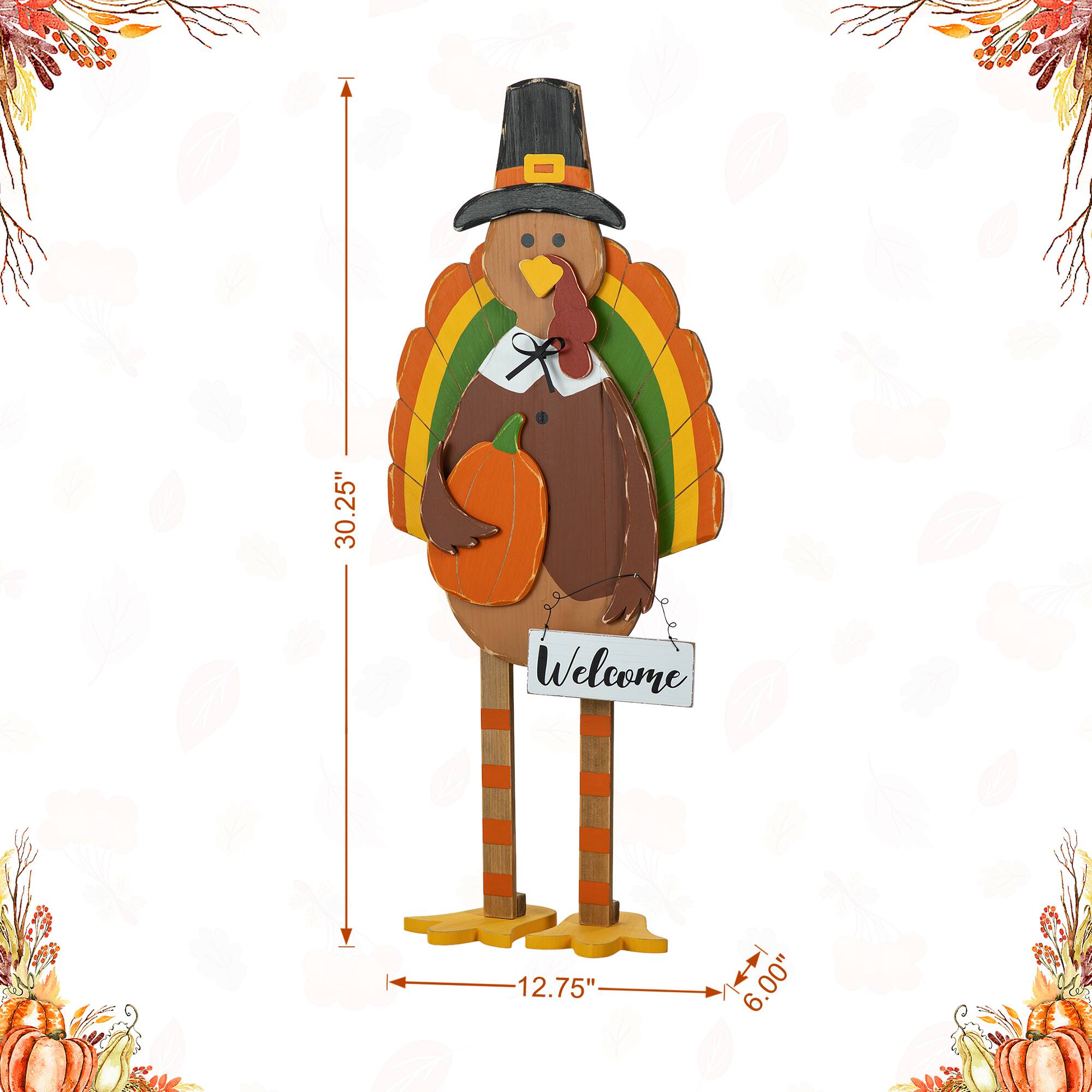 Glitzhome&#xAE; 30.25&#x22; Thanksgiving Wood Turkey Porch D&#xE9;cor