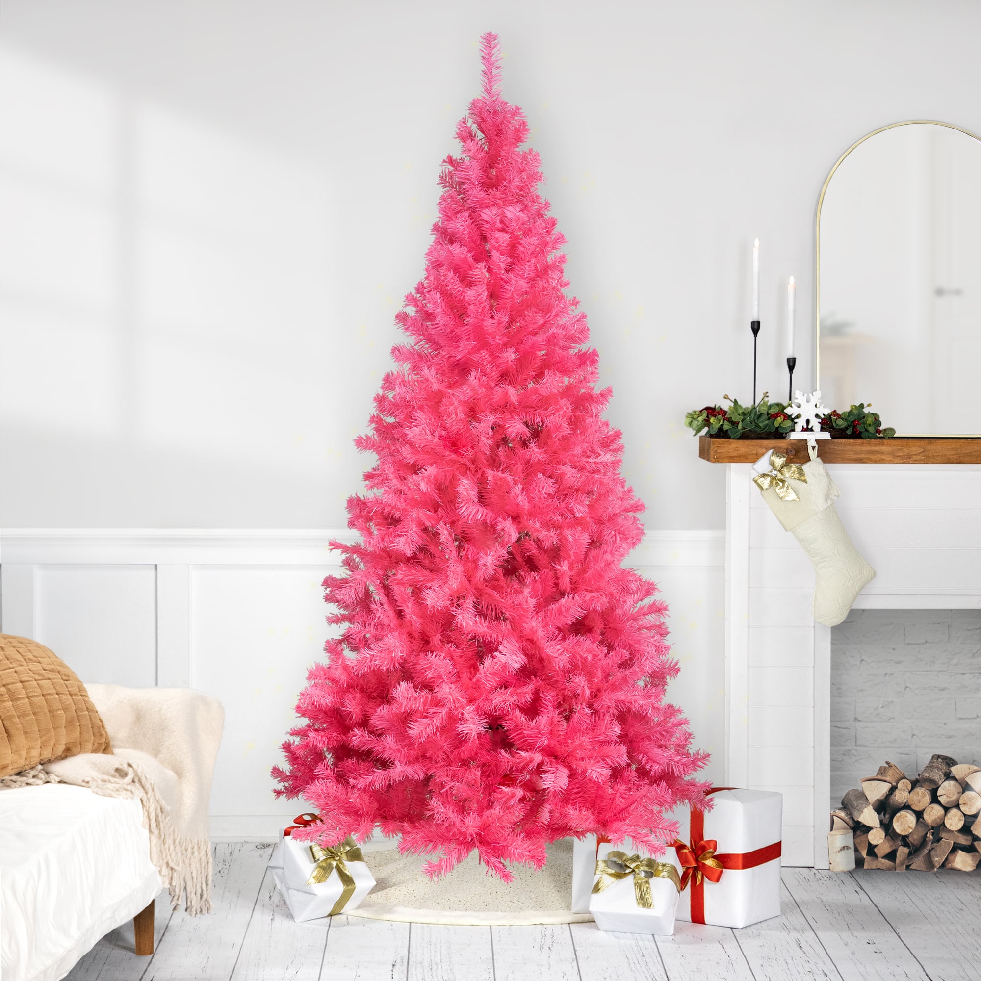 Artificial Tinsel Christmas Tree - 7' - Pink - Unlit