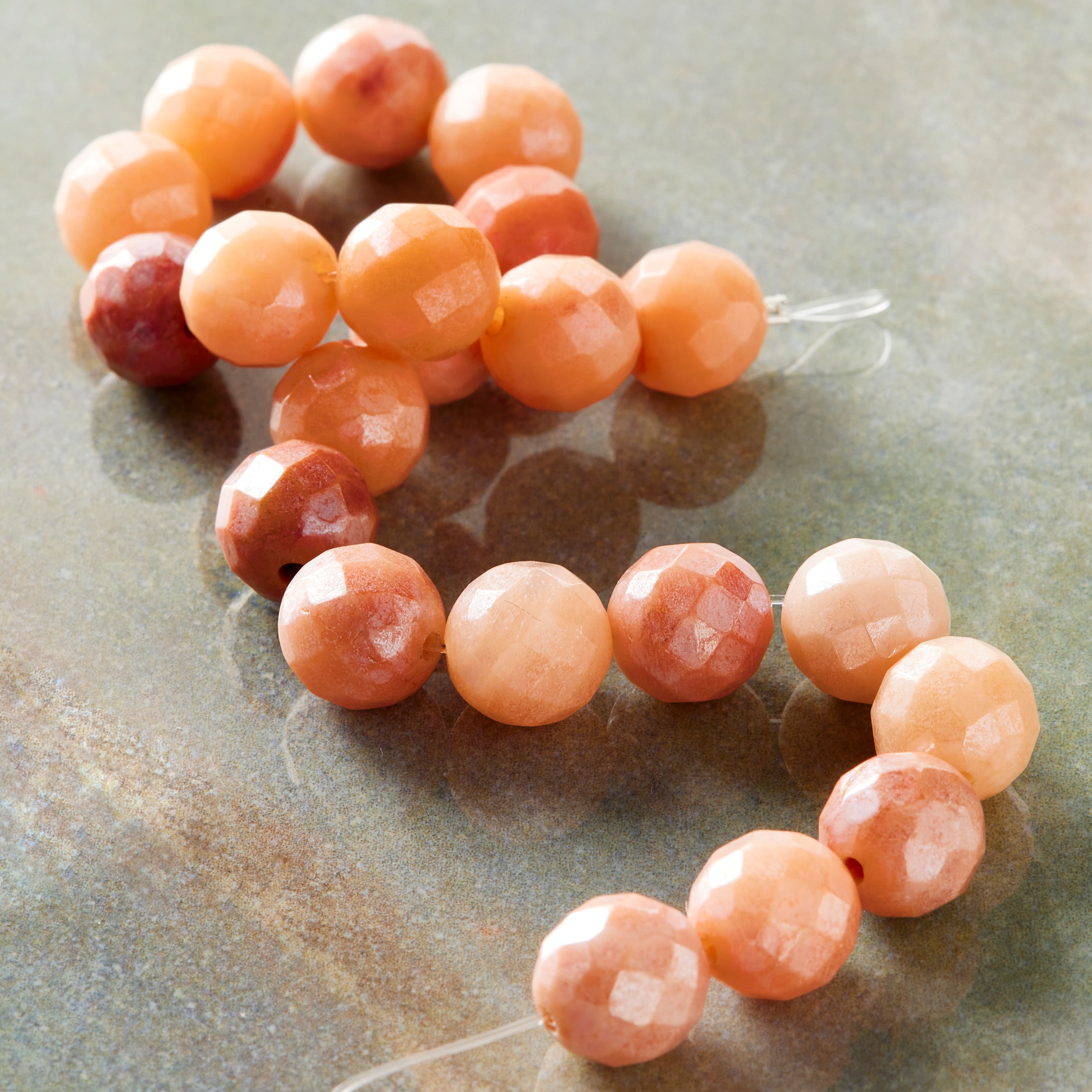 Peach Aventurine Silverite Faceted Round Beads by Bead Landing&#x2122;, 8mm
