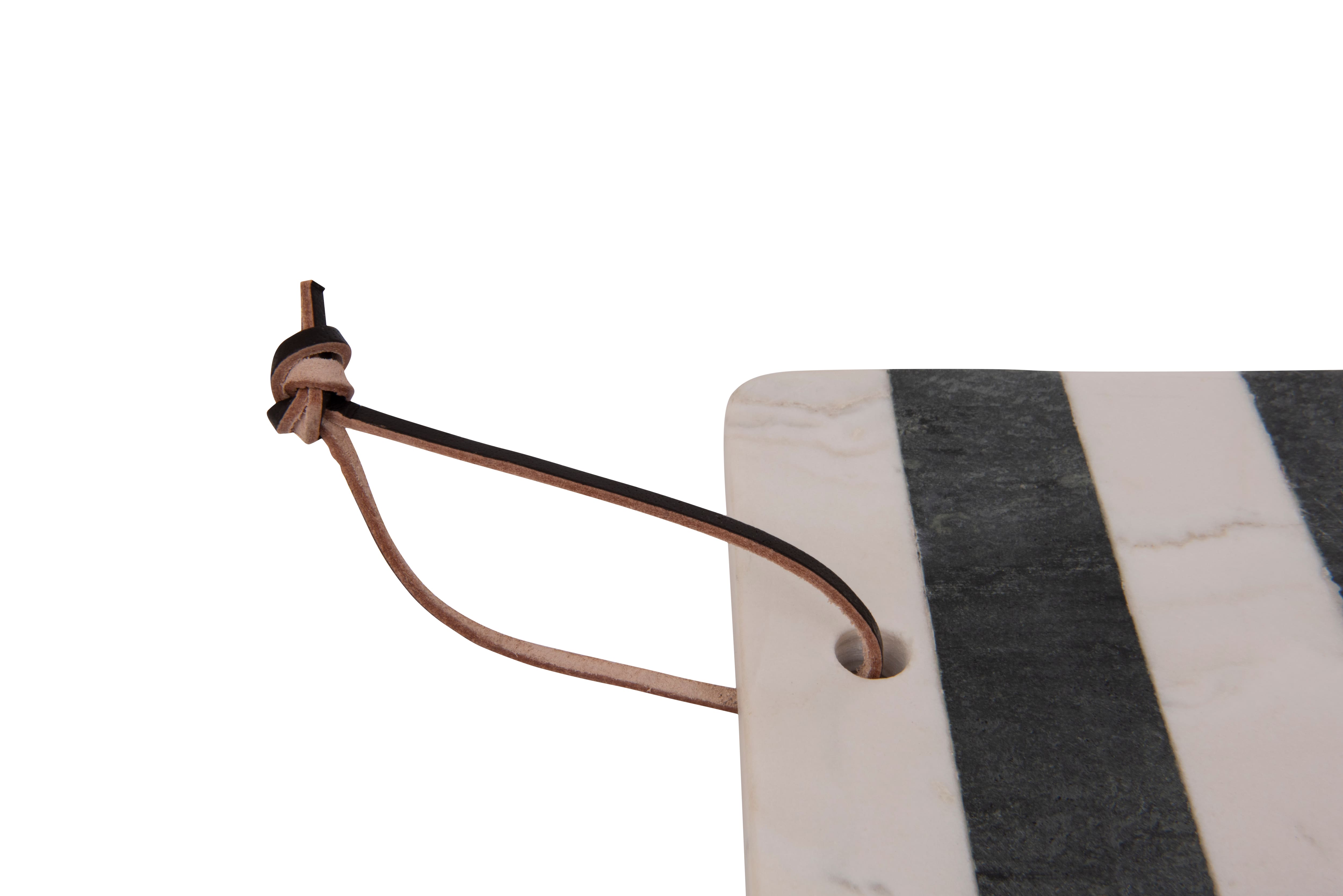 Black &#x26; White Striped Marble Board with Leather Tie