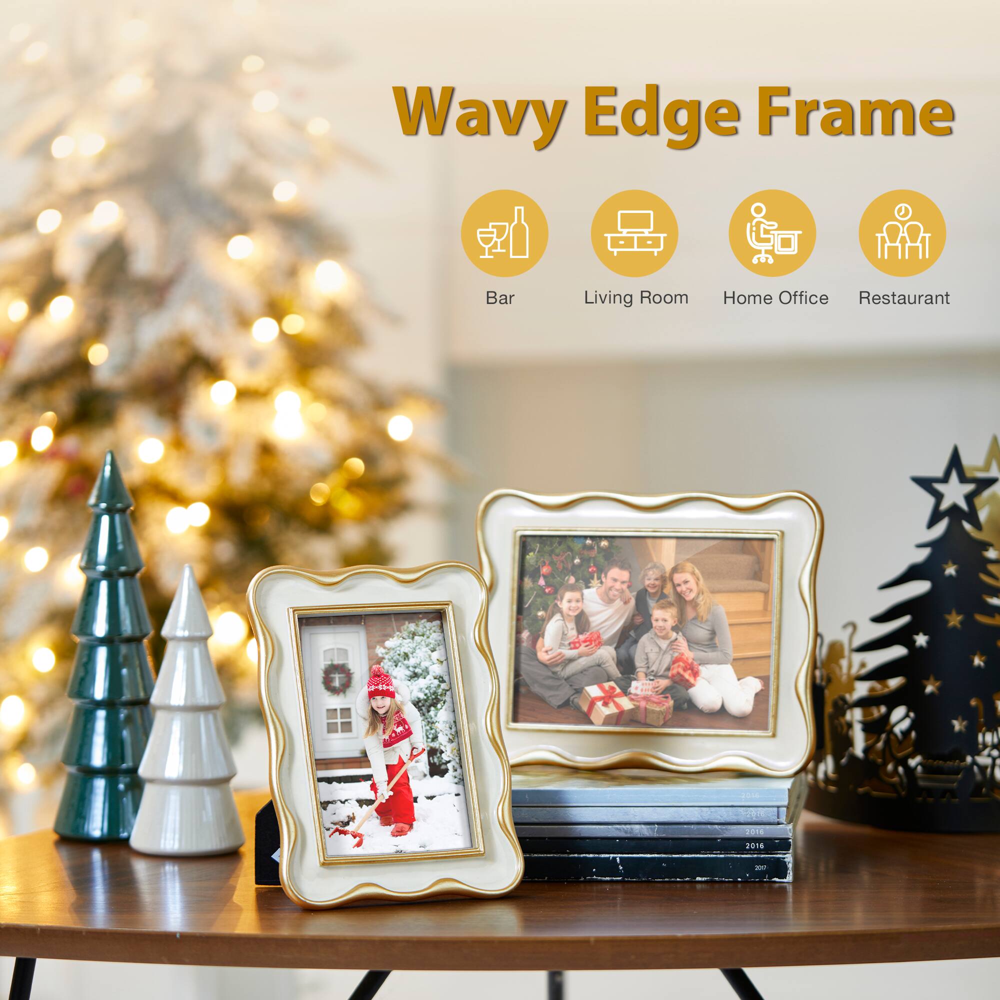 Glitzhome&#xAE; Vintage White with Gold Wavy Edge Tabletop Picture Frame Set