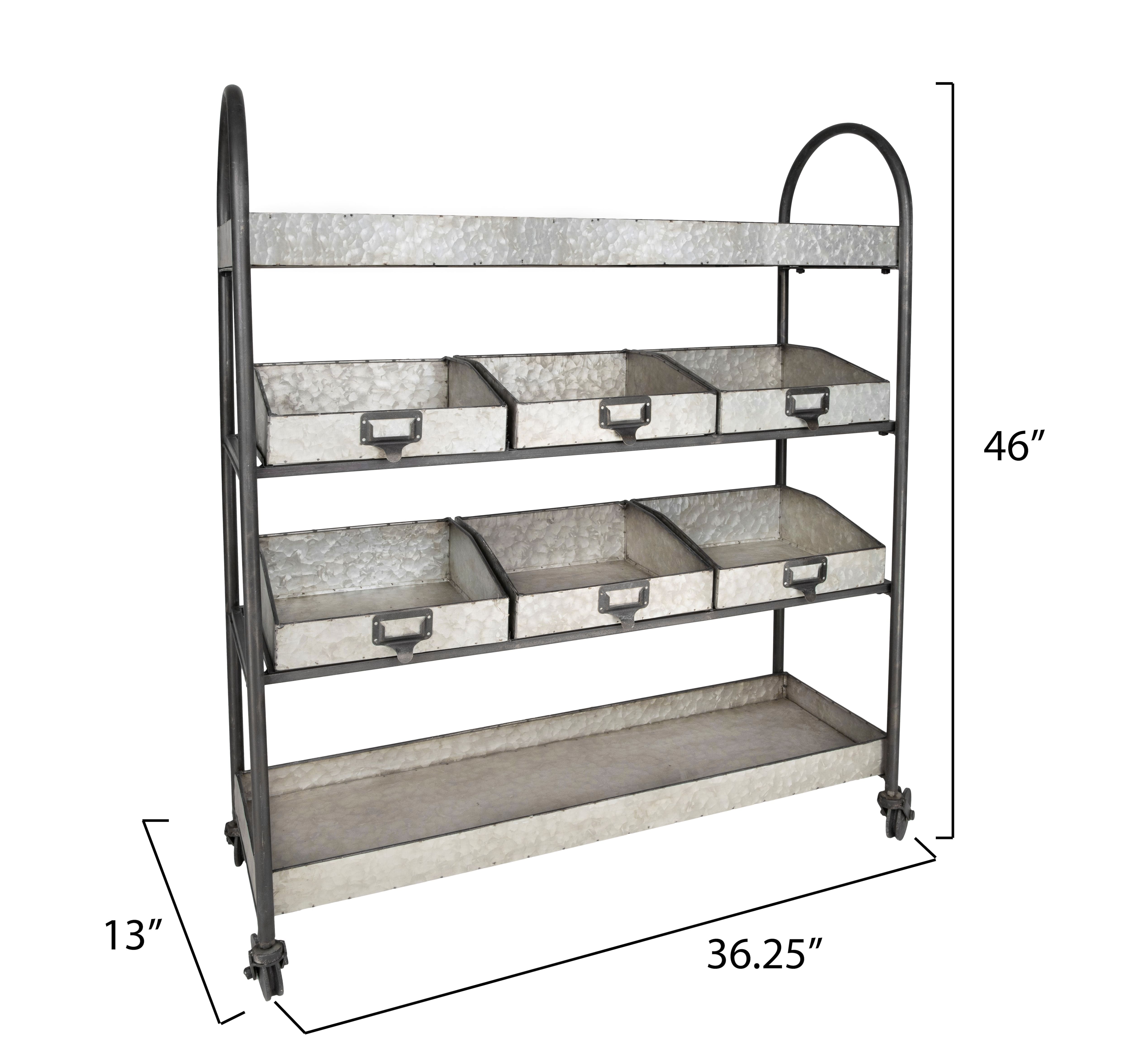 Hello Honey&#xAE; 46&#x22; Rustic Farmhouse Galvanized Metal 4-Tier Cart with 6 Storage Bins