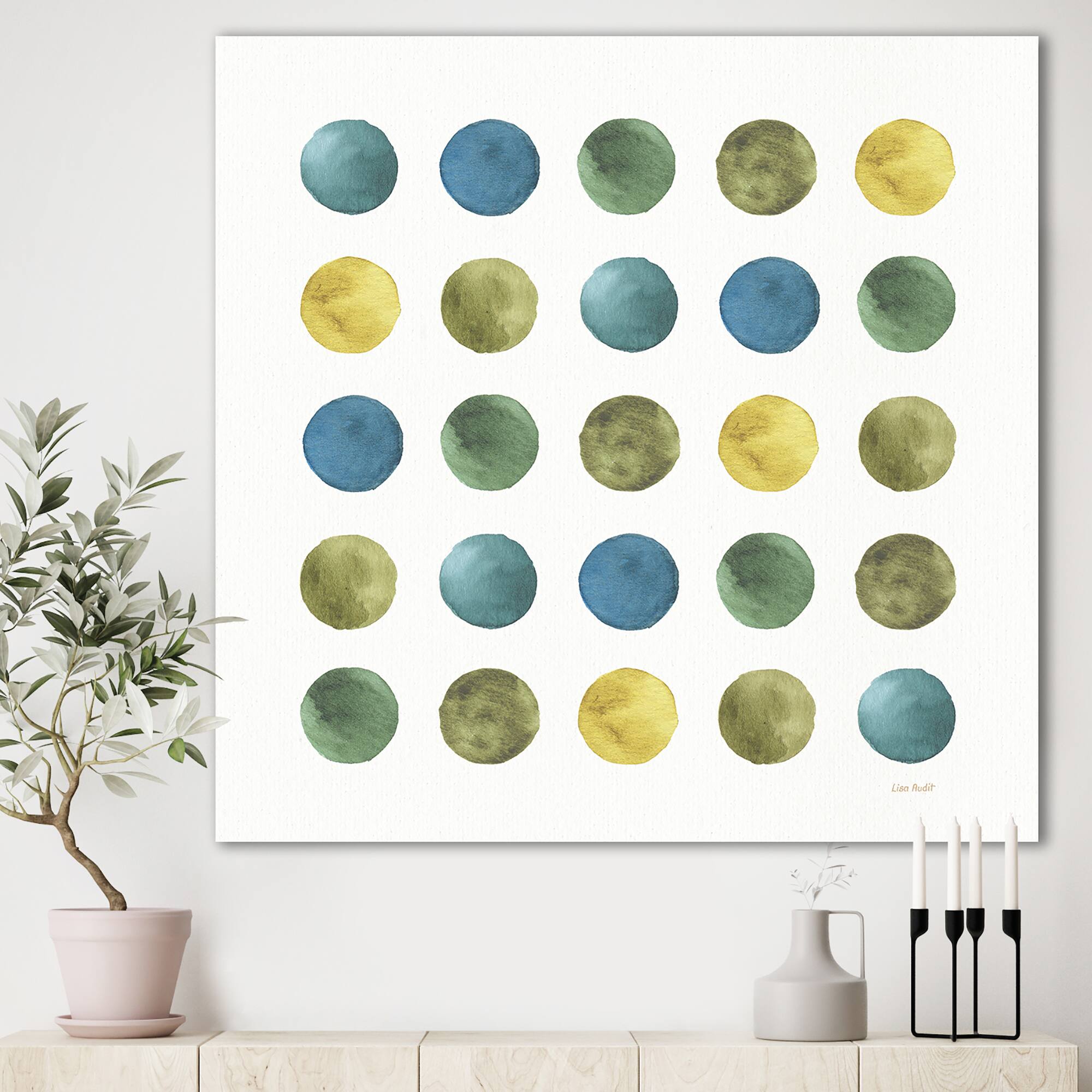 Designart - Green Tones Geometric Circles - Mid-Century Modern Canvas Artwork