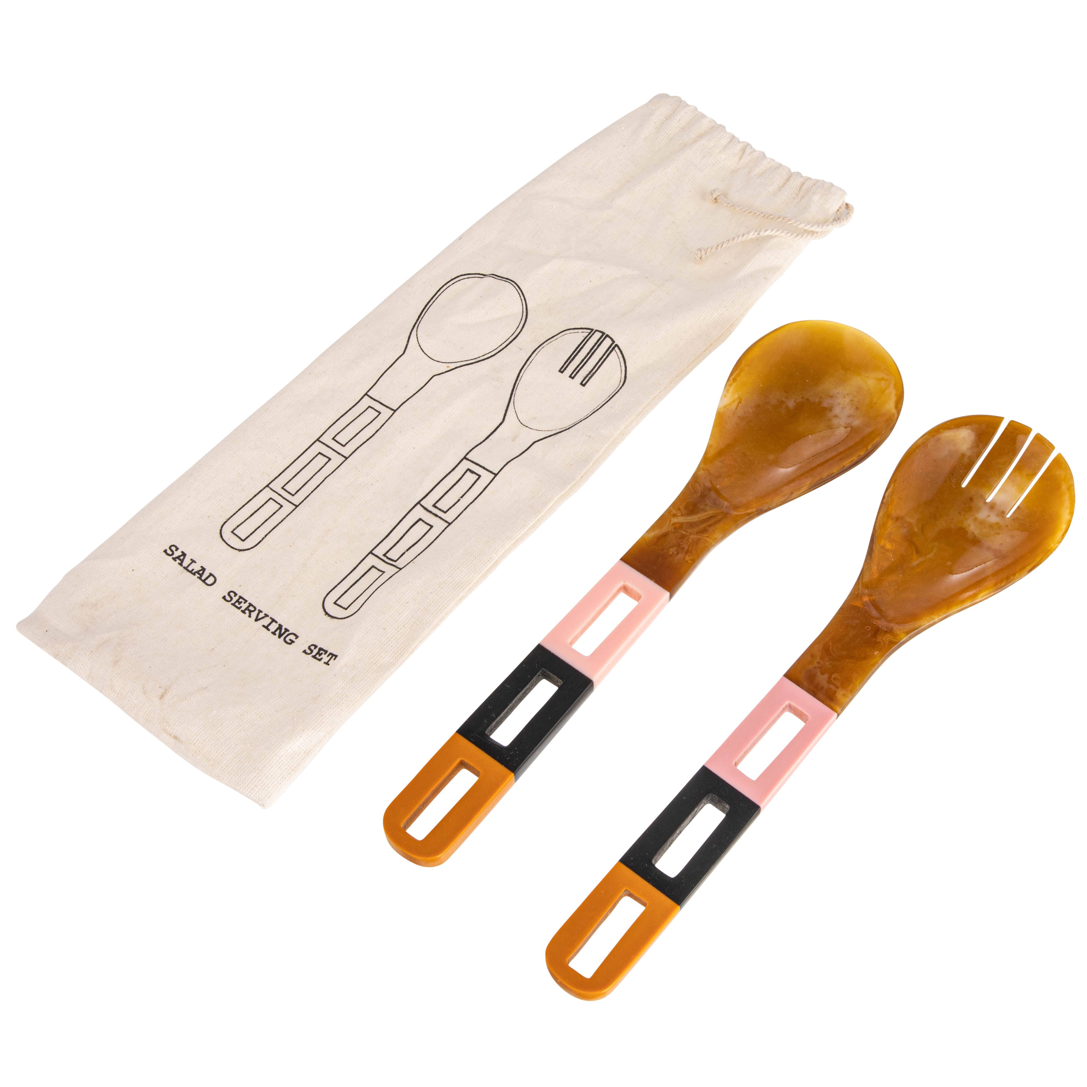 Hello Honey&#xAE; Multicolor Vintage Salad Server Set in Drawstring Bag
