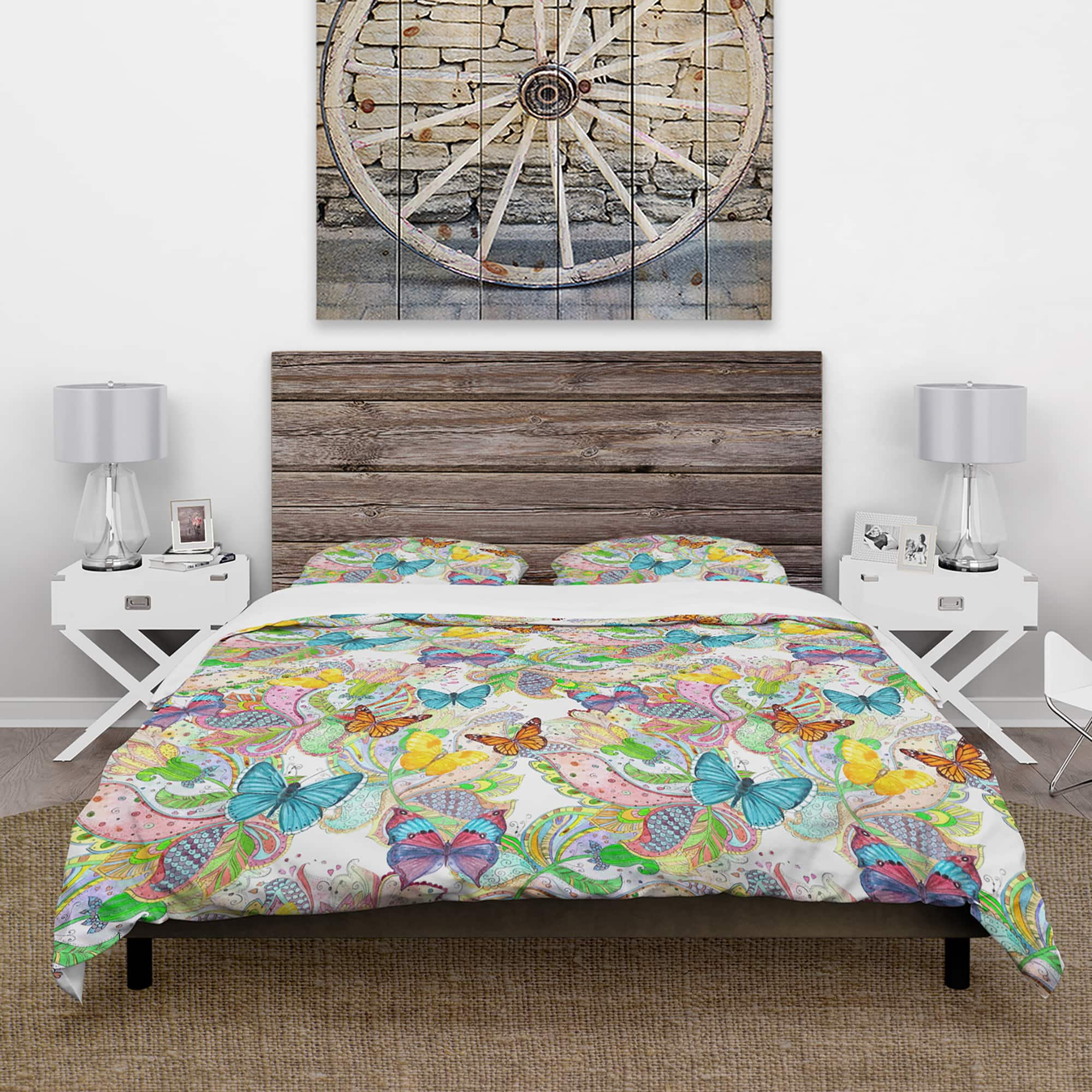 Designart &#x27;Bohemian Colorfull Butterflies with Magic Flora&#x27; Floral Bedding Set - Duvet Cover &#x26; Shams