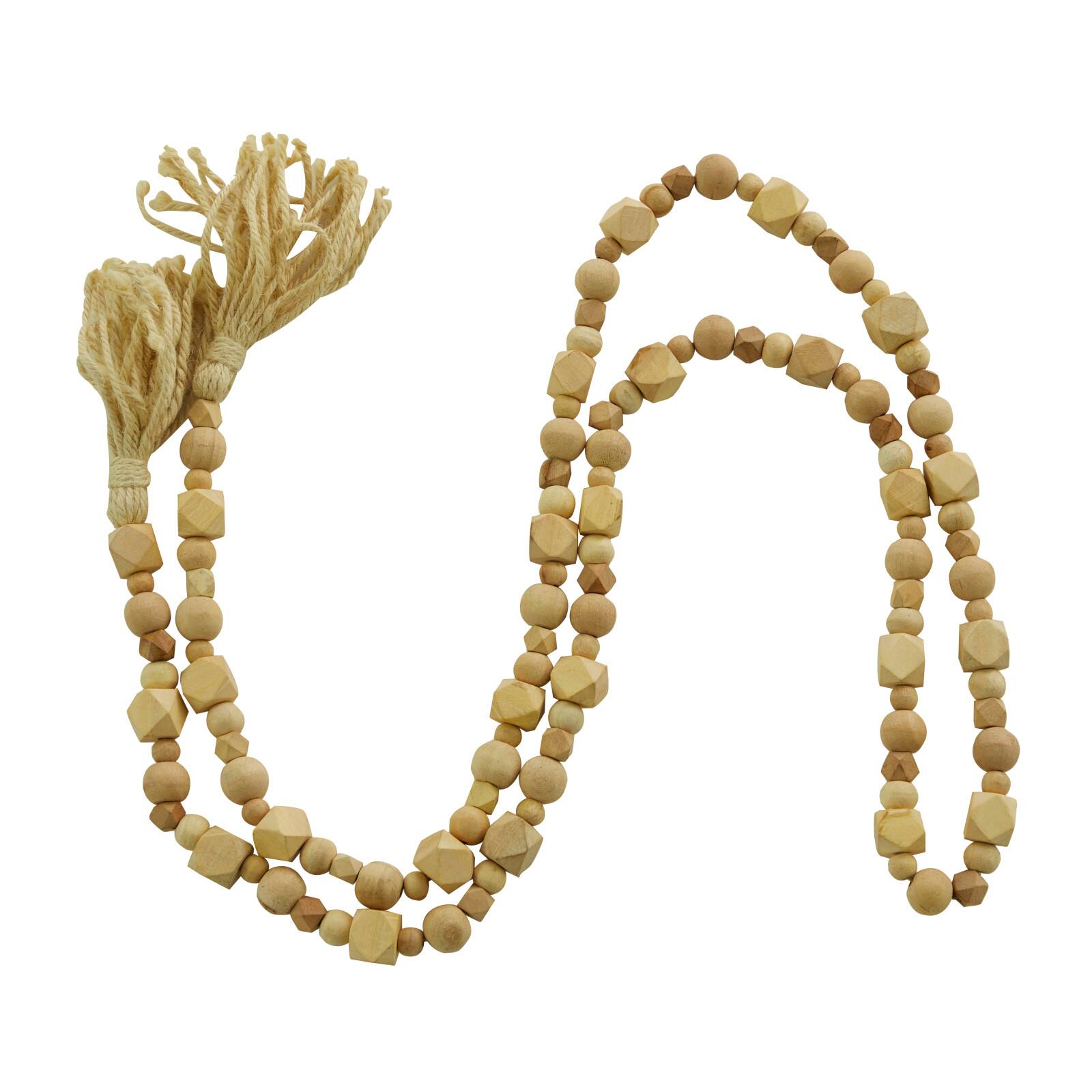 80&#x22; Geometric Wood Bead Garland with Tassels