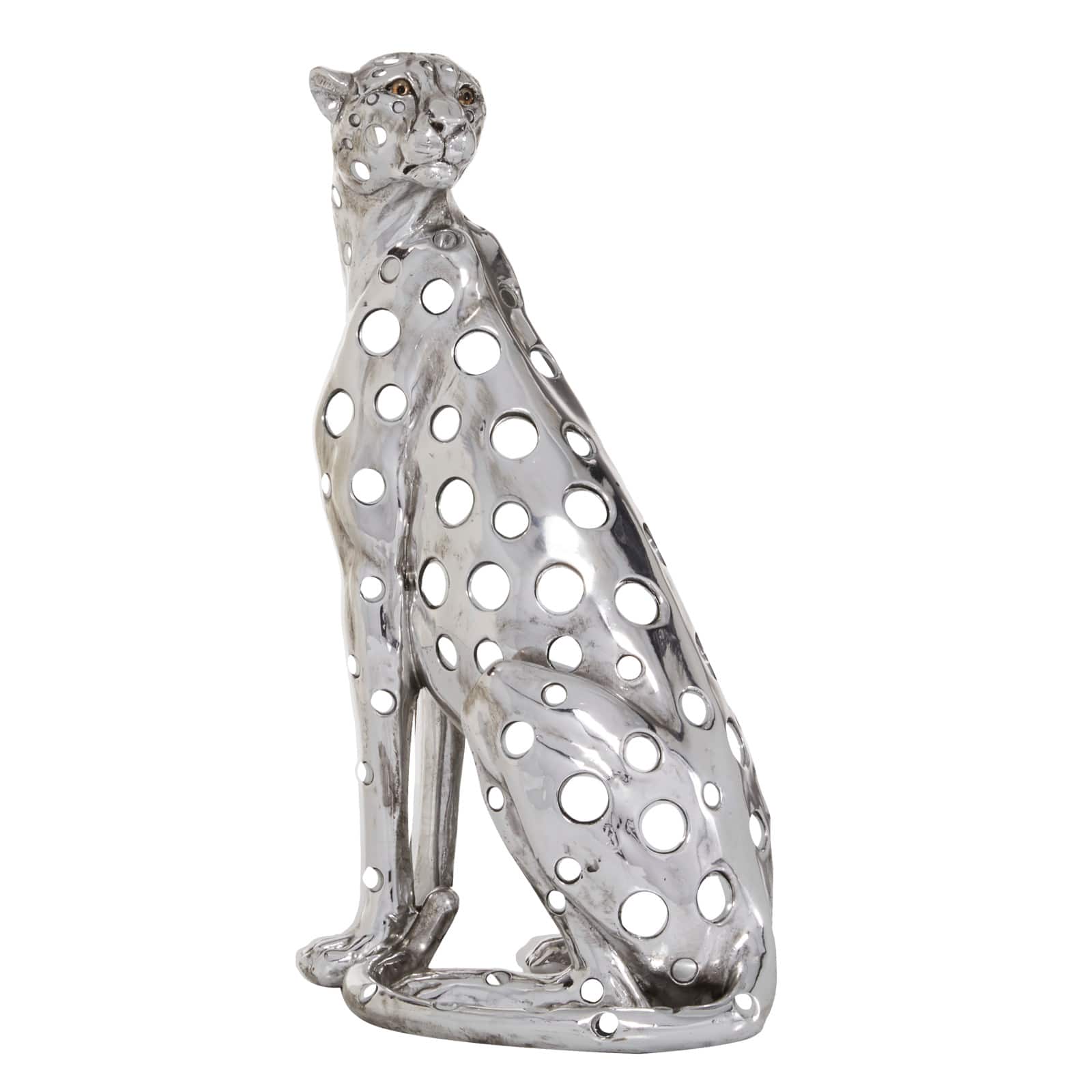 16&#x22; Silver Glam Leopard Sculpture