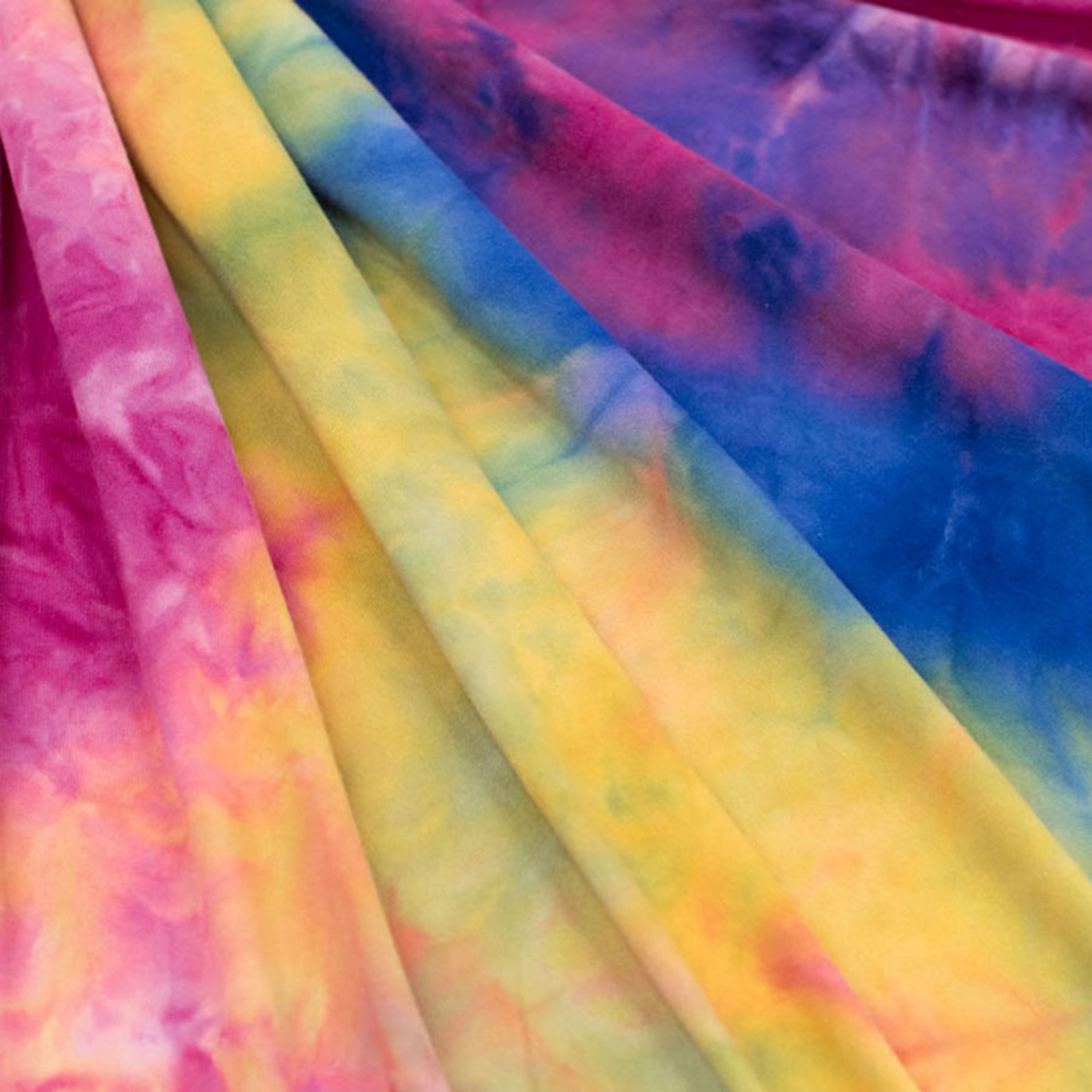 Fabric Merchants Dark Blue, Hot Pink &#x26; Yellow Tie Dye Double Brushed 4-Way Stretch Fabric
