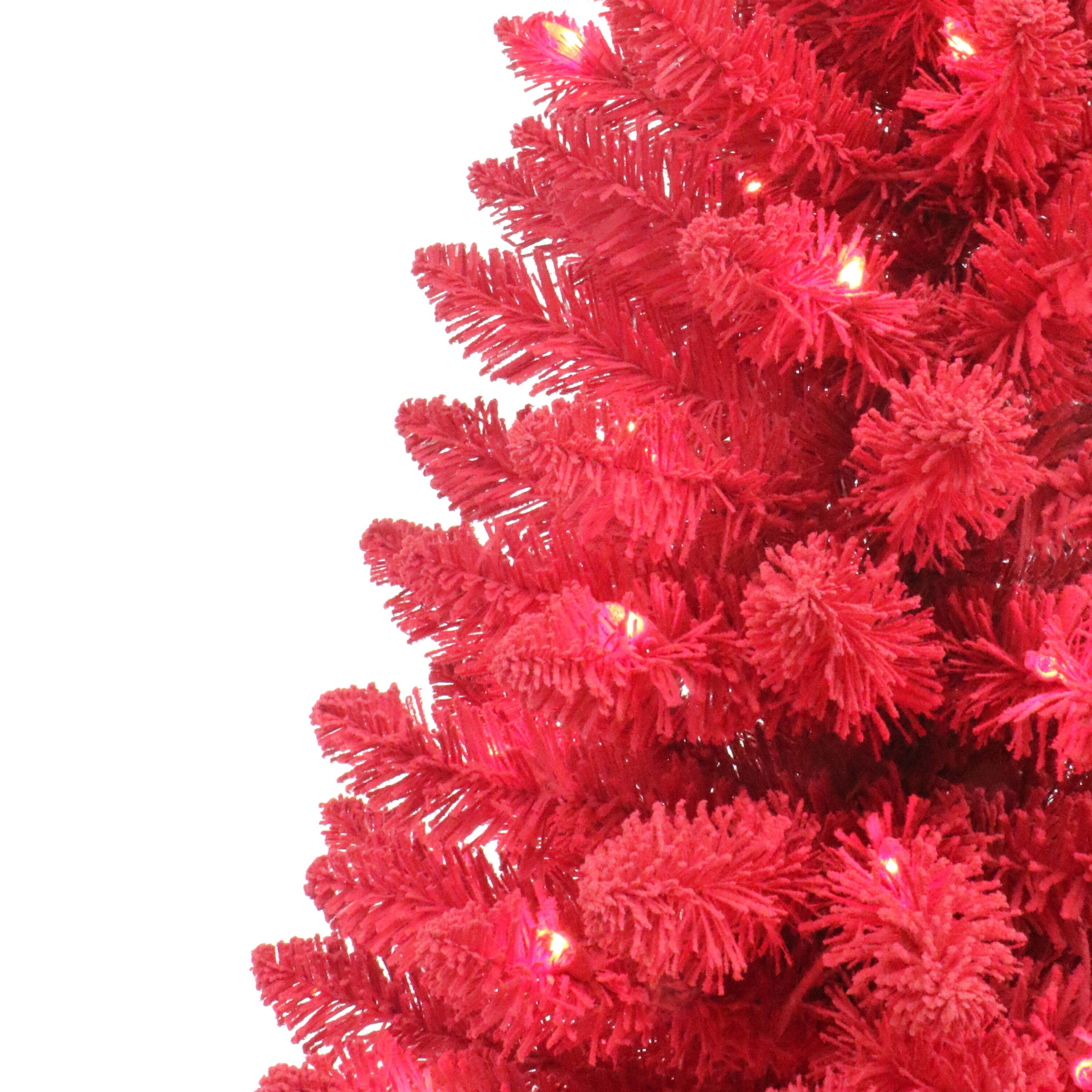 4.5ft. Pre-Lit Flocked Fashion Red Artificial Christmas Tree, Clear Lights