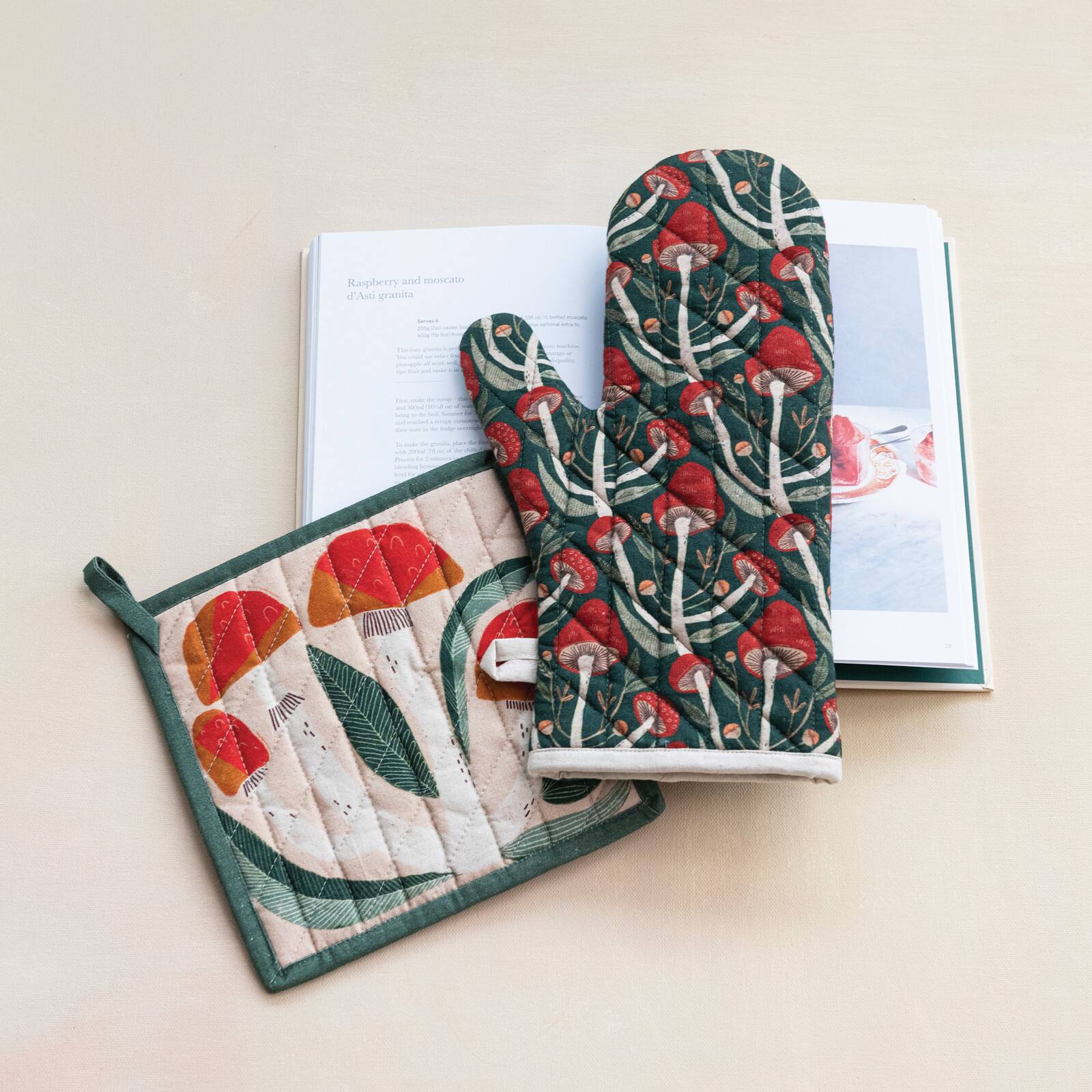 Hello Honey® Multicolor Mushroom Print Quilted Cotton Oven Mitt